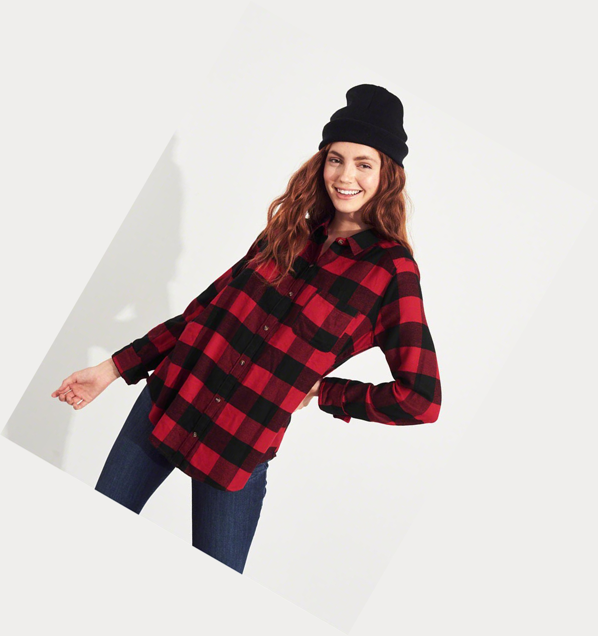 Red Hollister Plaid Women's Long Sleeve | ZA-KNFE716