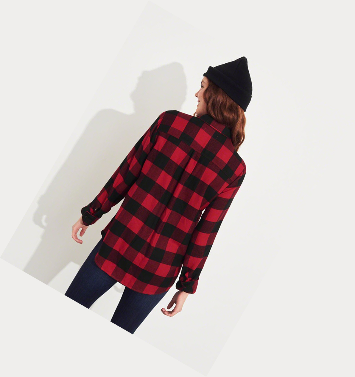 Red Hollister Plaid Women's Long Sleeve | ZA-KNFE716