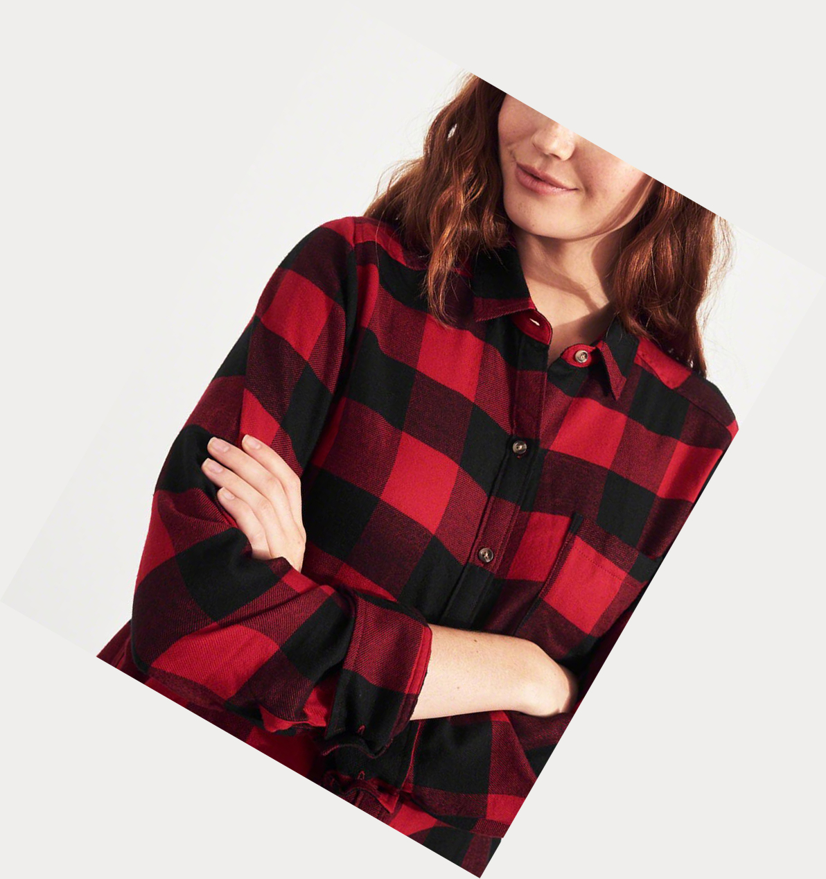 Red Hollister Plaid Women's Long Sleeve | ZA-KNFE716