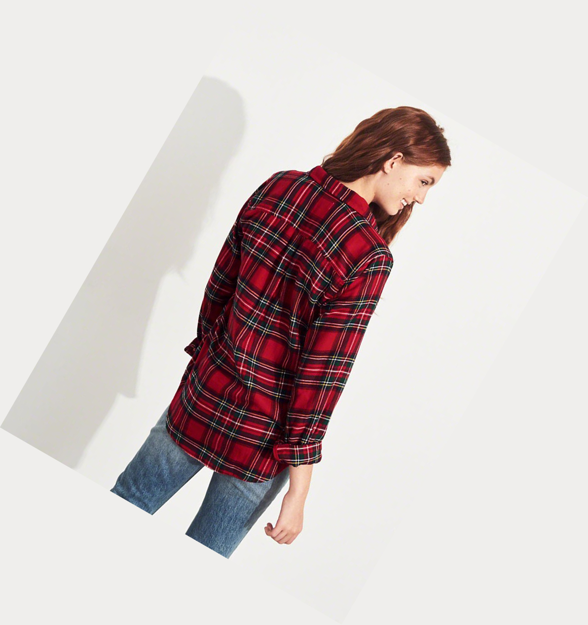 Red Hollister Plaid Women's Long Sleeve | ZA-POJZ597