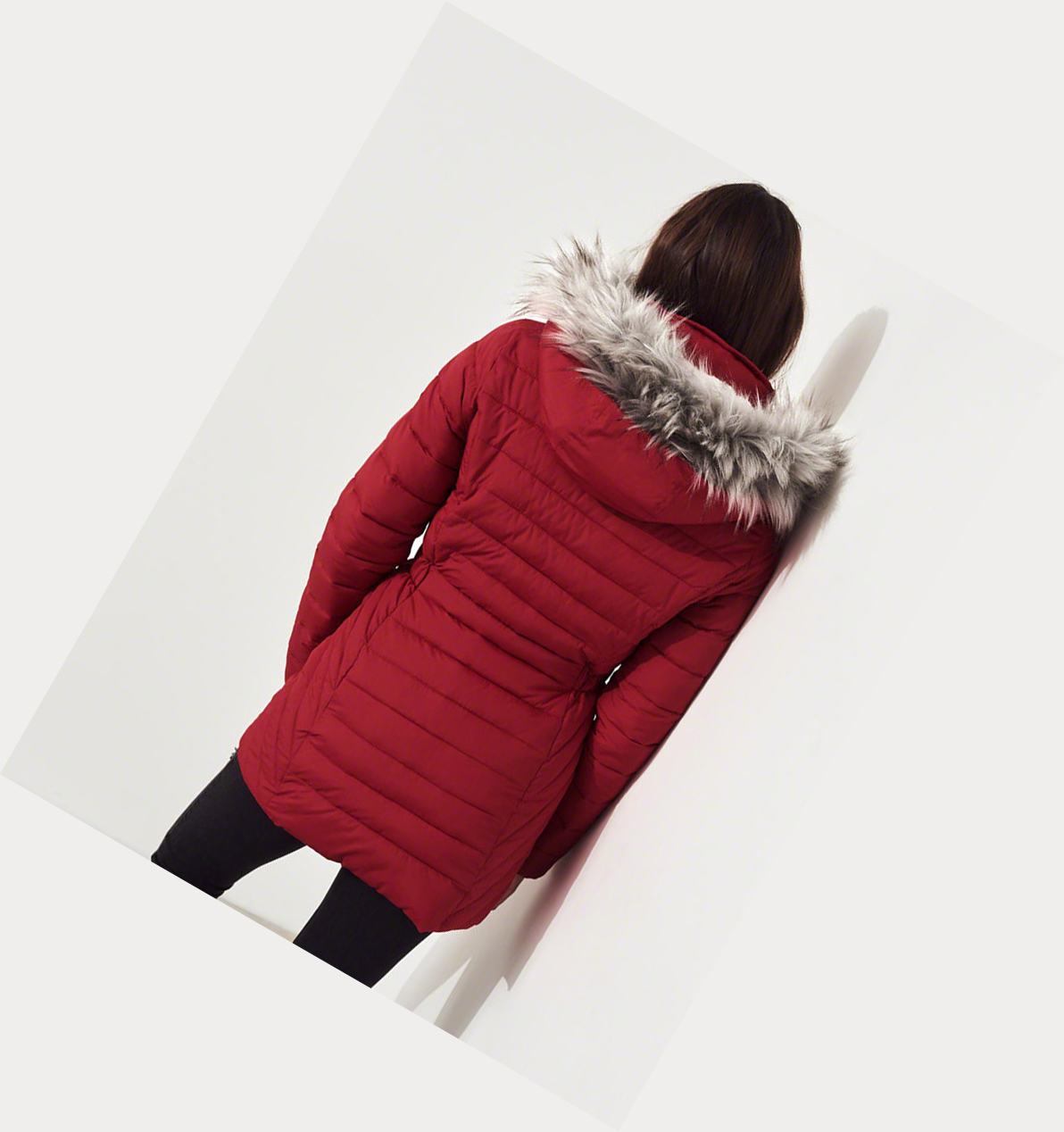 Red Hollister Sherpa-Lined Puffer Women's Parka Jackets | ZA-QFNB390