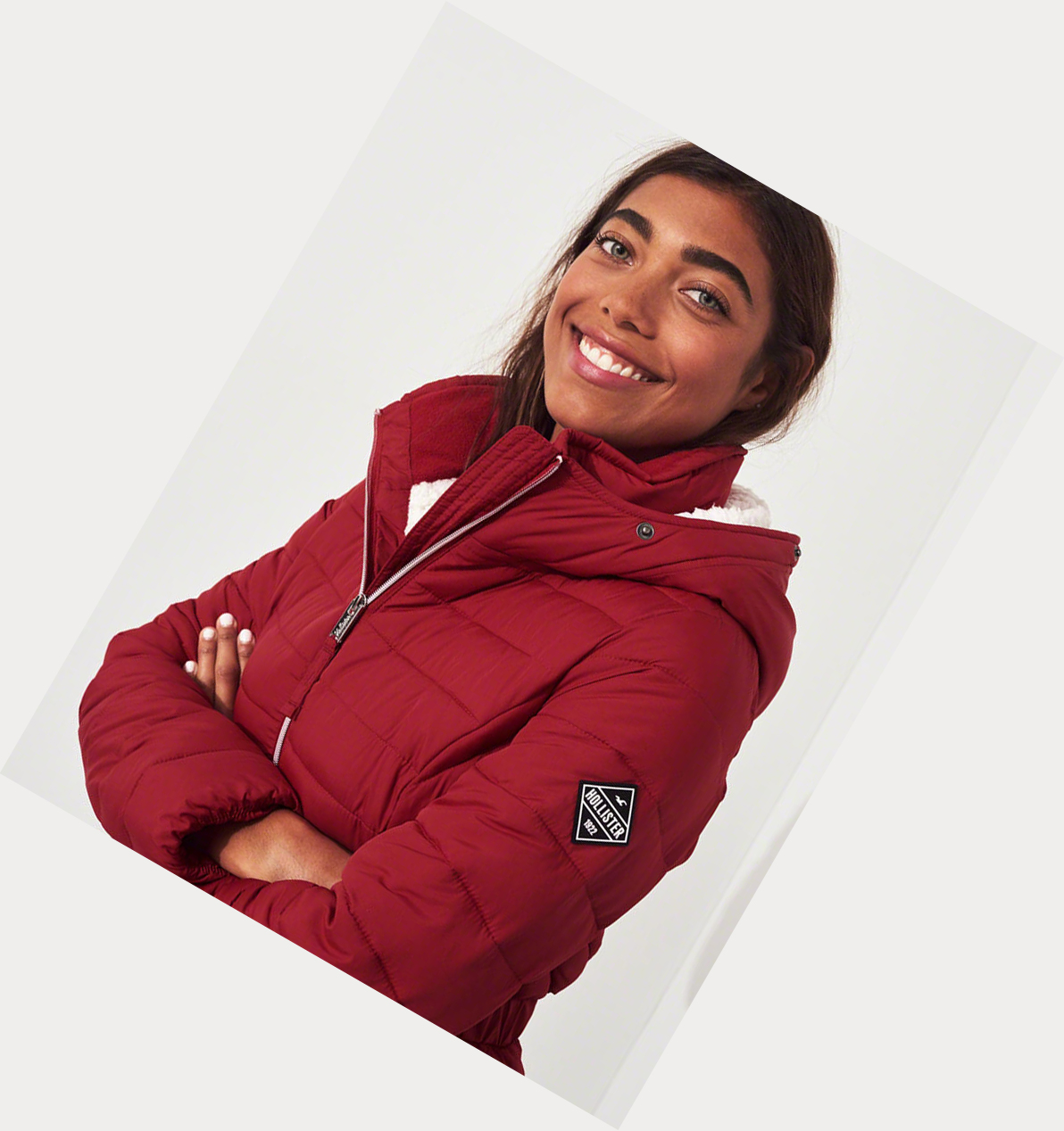 Red Hollister Sherpa-Lined Puffer Women's Parka Jackets | ZA-QFNB390