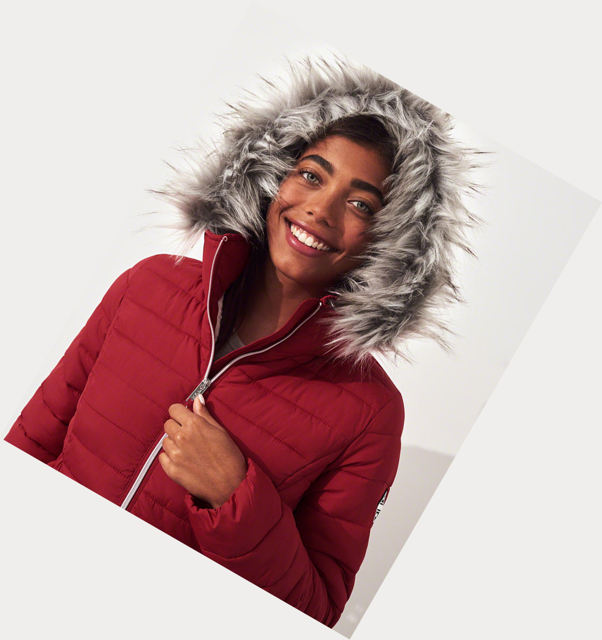 Red Hollister Sherpa-Lined Puffer Women's Parka Jackets | ZA-QFNB390