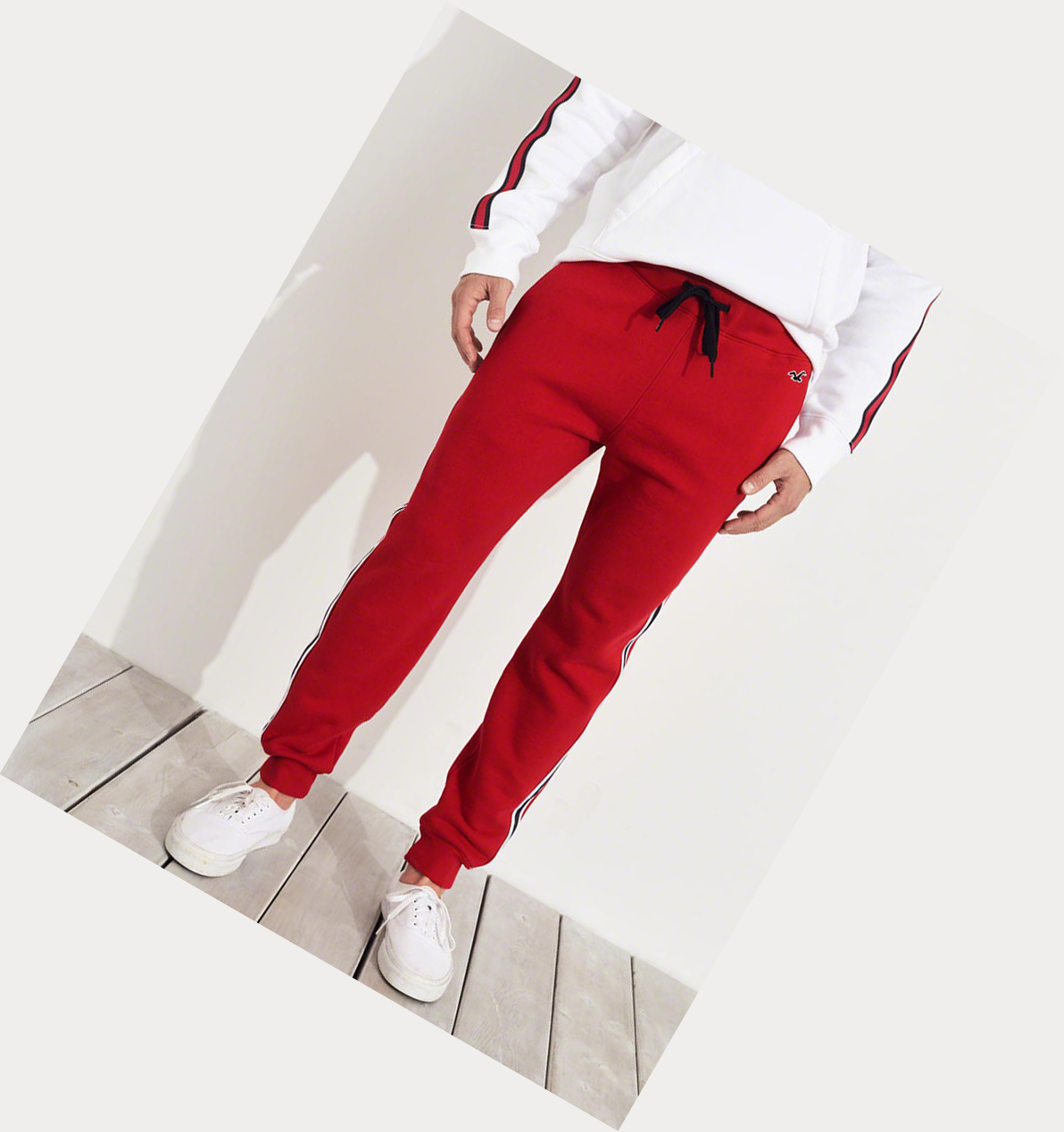 Red Hollister Side-Stripe Men's Jogger | ZA-QUJA836