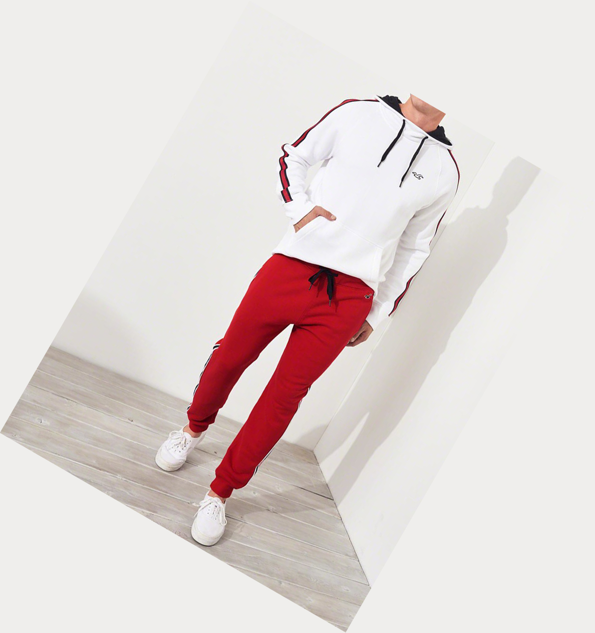 Red Hollister Side-Stripe Men's Jogger | ZA-QUJA836