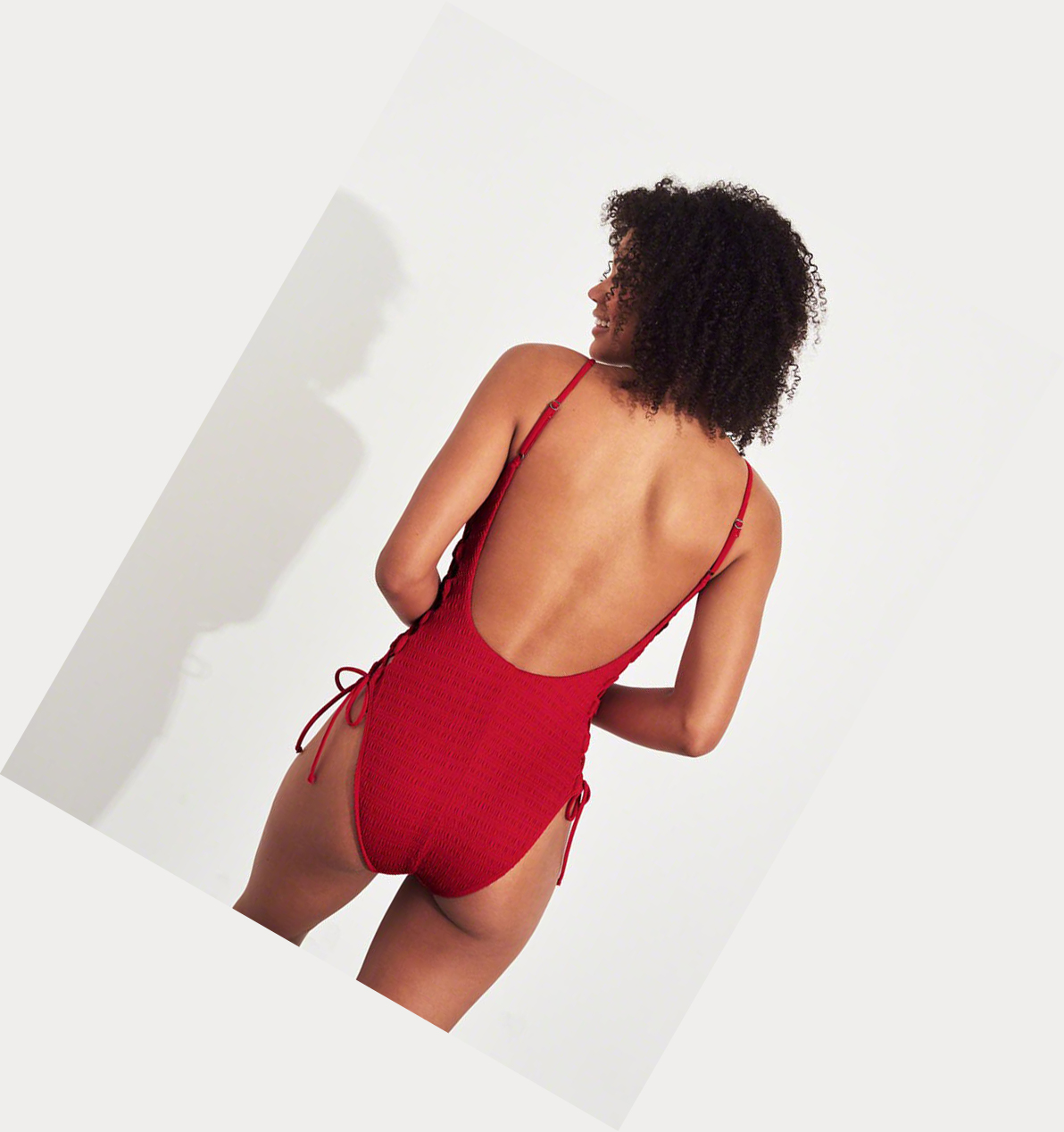 Red Hollister Smocked Side-Tie One-Piece Women's Swimwear | ZA-VSJE706