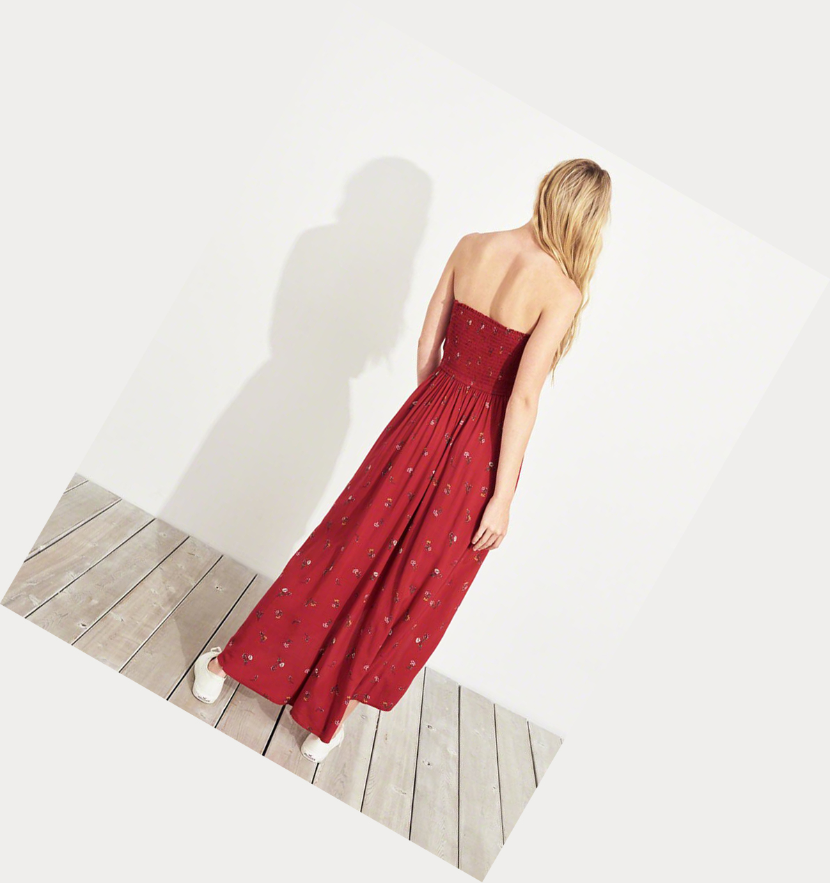 Red Hollister Strapless High-Low Wrap Maxi Women's Dress | ZA-OXCF345