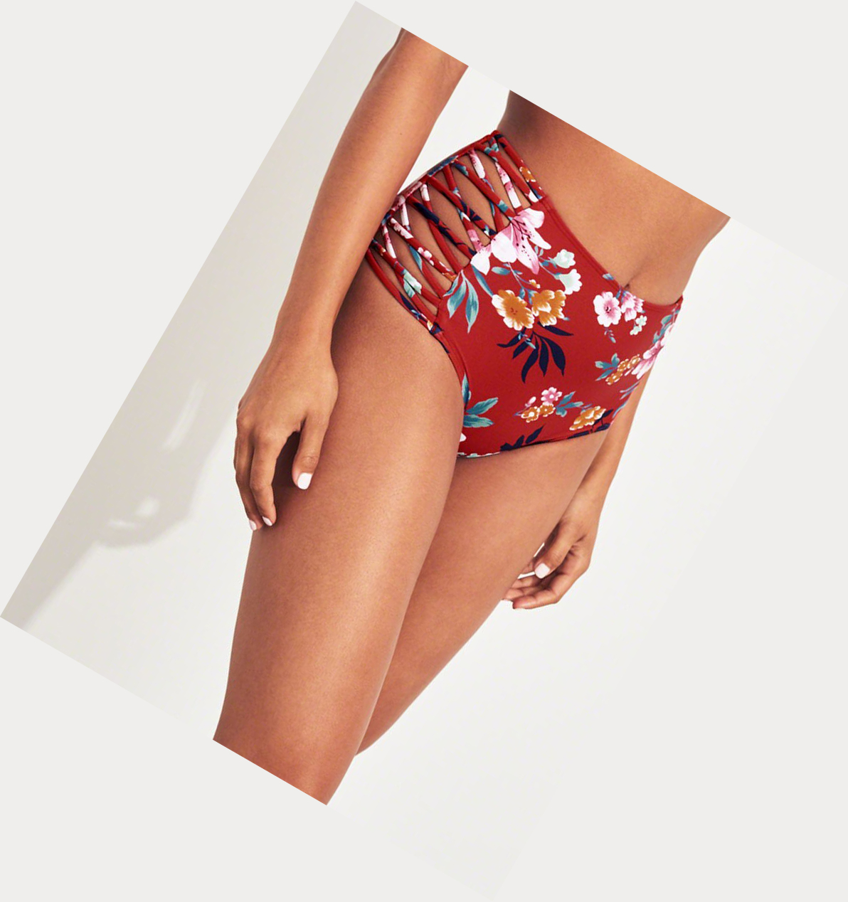 Red Hollister Strappy High-Waist Women's Bikini Bottoms | ZA-RXPW764