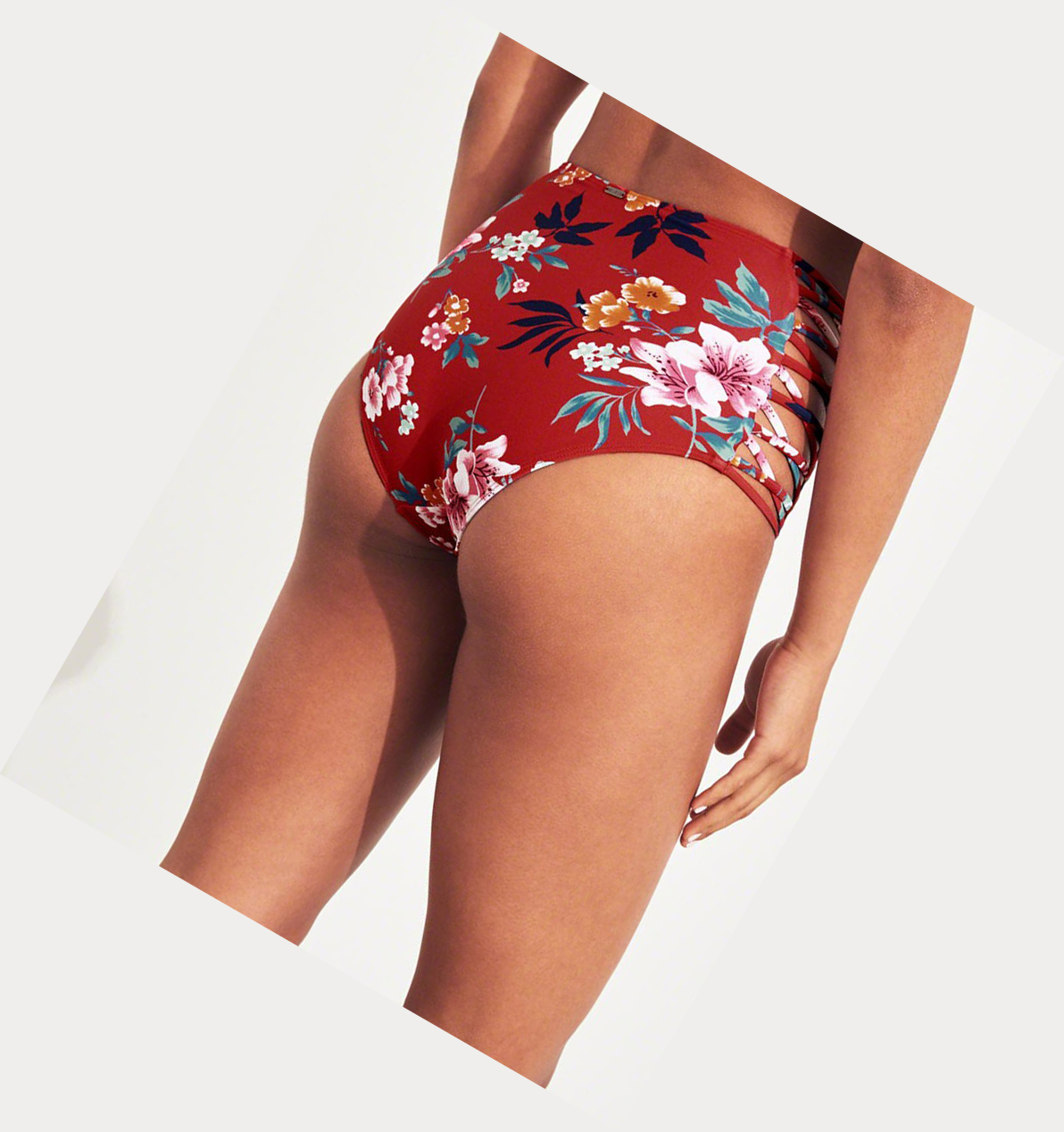 Red Hollister Strappy High-Waist Women's Bikini Bottoms | ZA-RXPW764