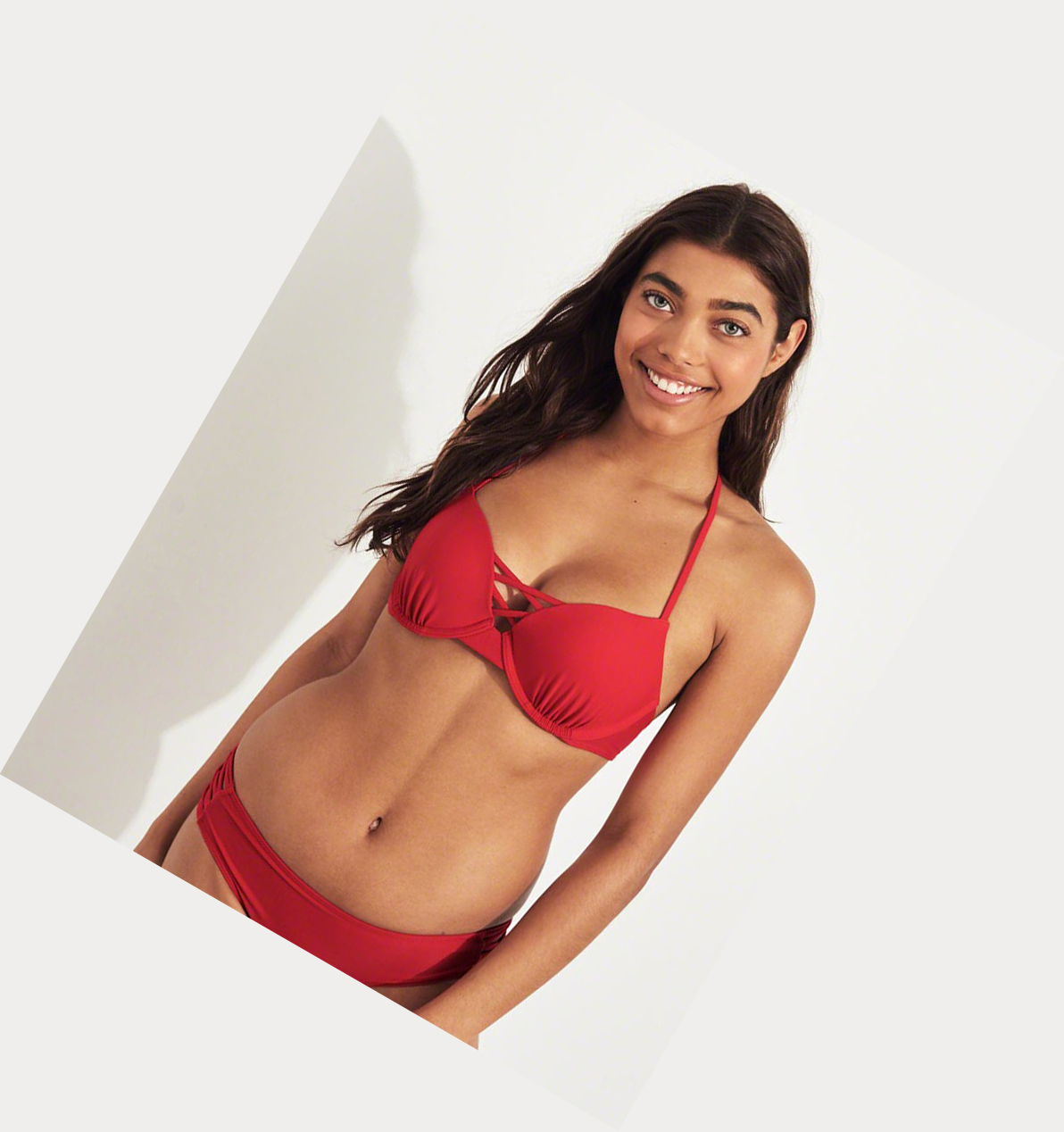 Red Hollister Strappy Push-Up Plunge Women's Bikini Tops | ZA-IFRH627