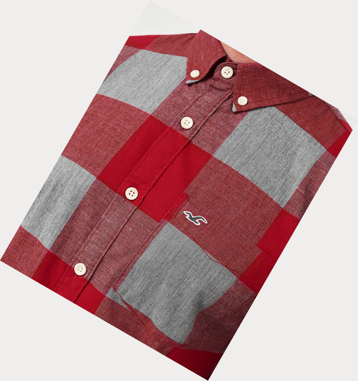 Red Hollister Stretch Plaid Poplin Men's Long Sleeve | ZA-CVYN378