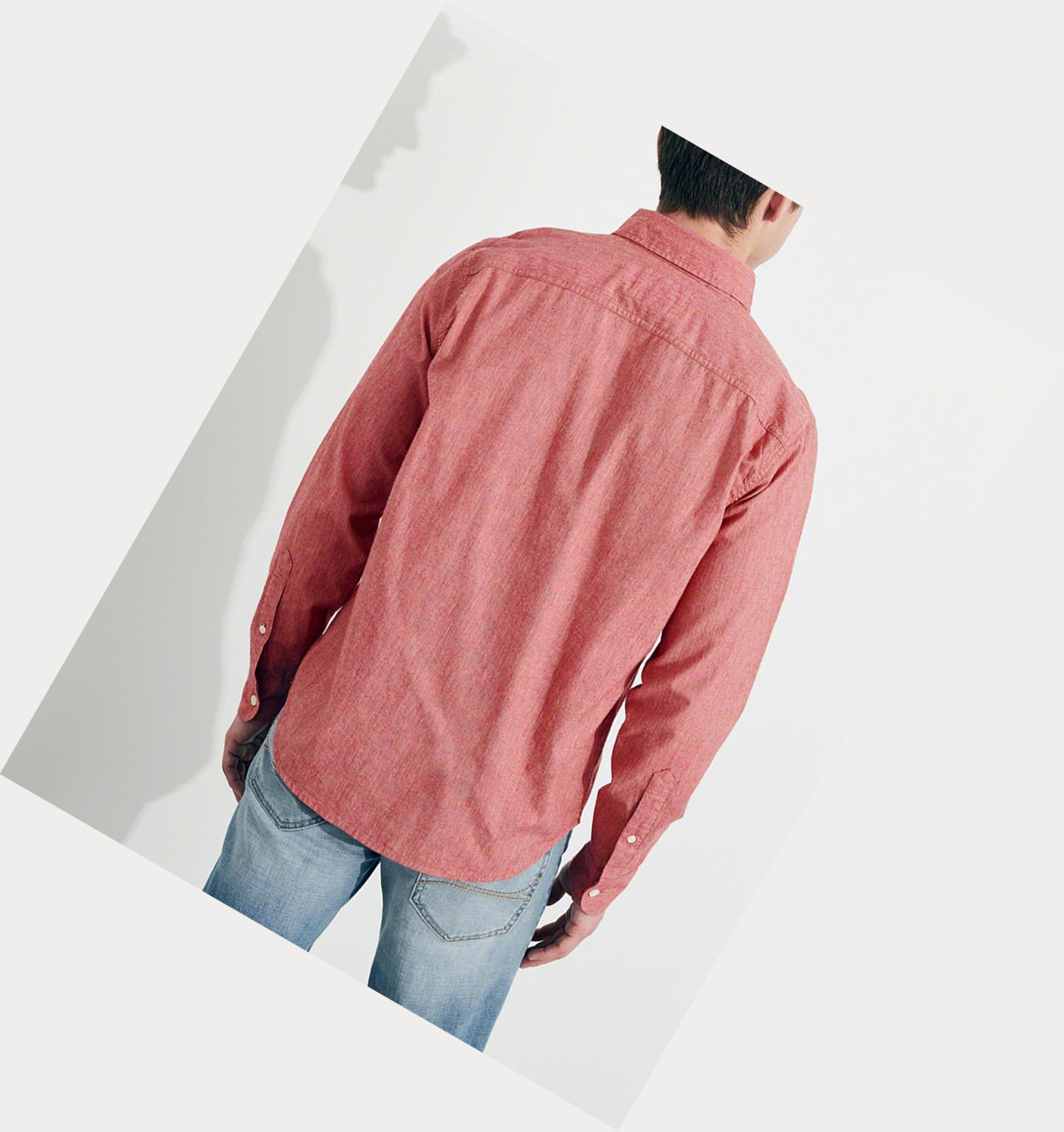 Red Hollister Stretch Poplin Men's Long Sleeve | ZA-LQWJ256