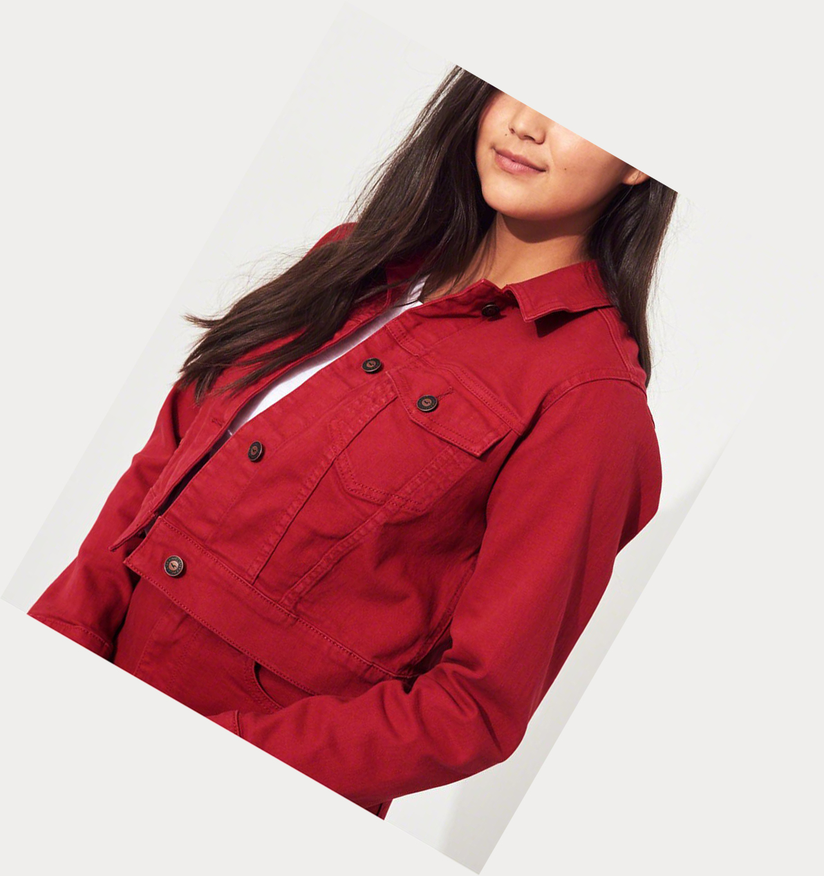 Red Hollister Vintage Stretch Crop Boyfriend Women's Denim Jacket | ZA-YDZA183