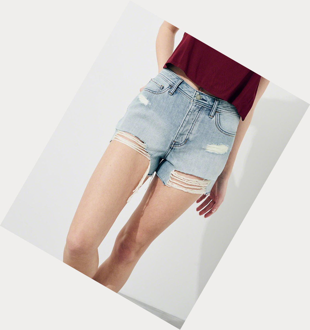 Red Light Wash Hollister High-Rise Denim Boyfriend Women's Shorts | ZA-ZGUR157