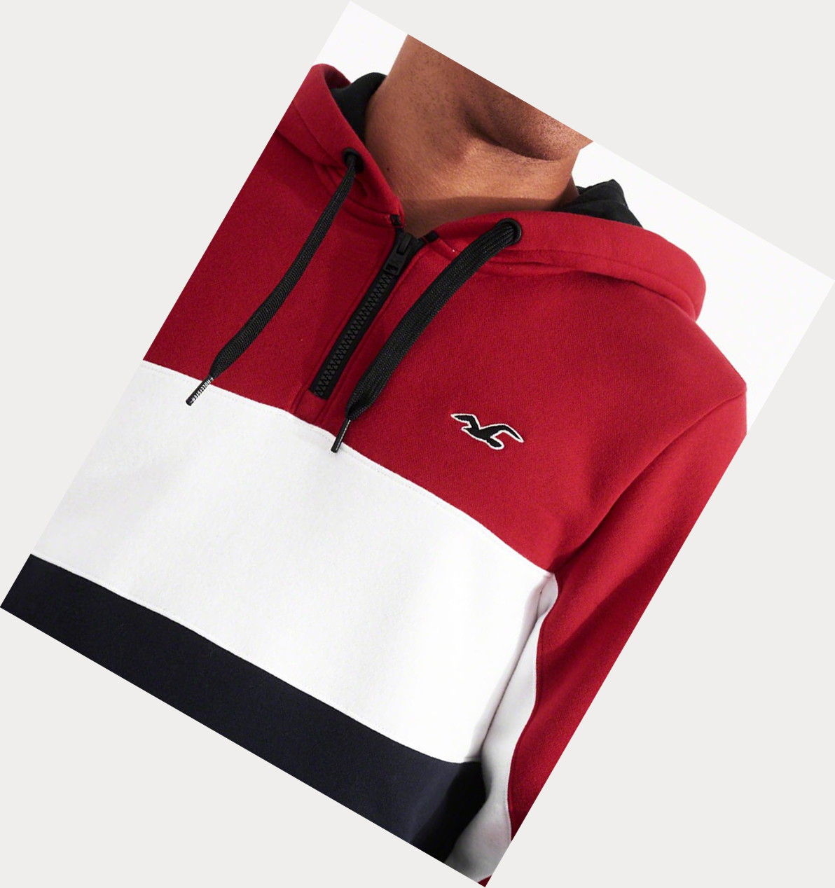 Red Navy Hollister Colorblock Half-Zip Men's Hoodie | ZA-SYBD275