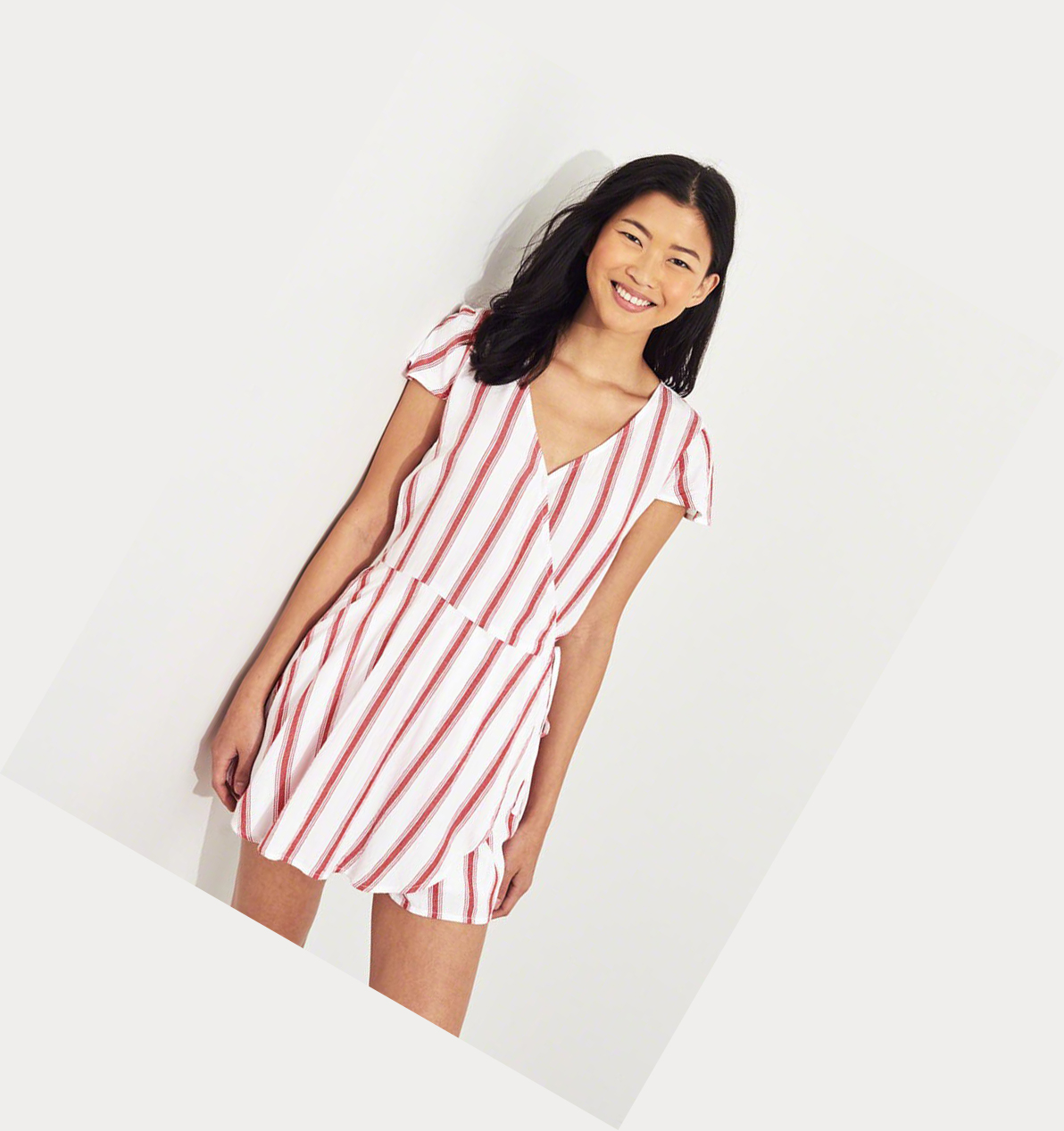 Red Stripes Hollister Wrap-Front Women's Rompers | ZA-ZWKF817