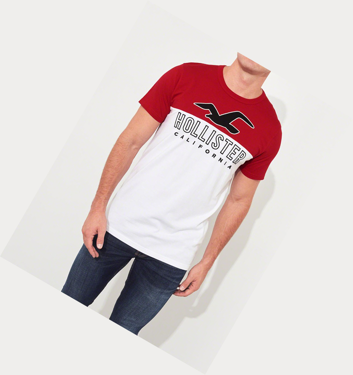 Red White Hollister Colorblock Logo Men's Short Sleeve | ZA-EQZH618