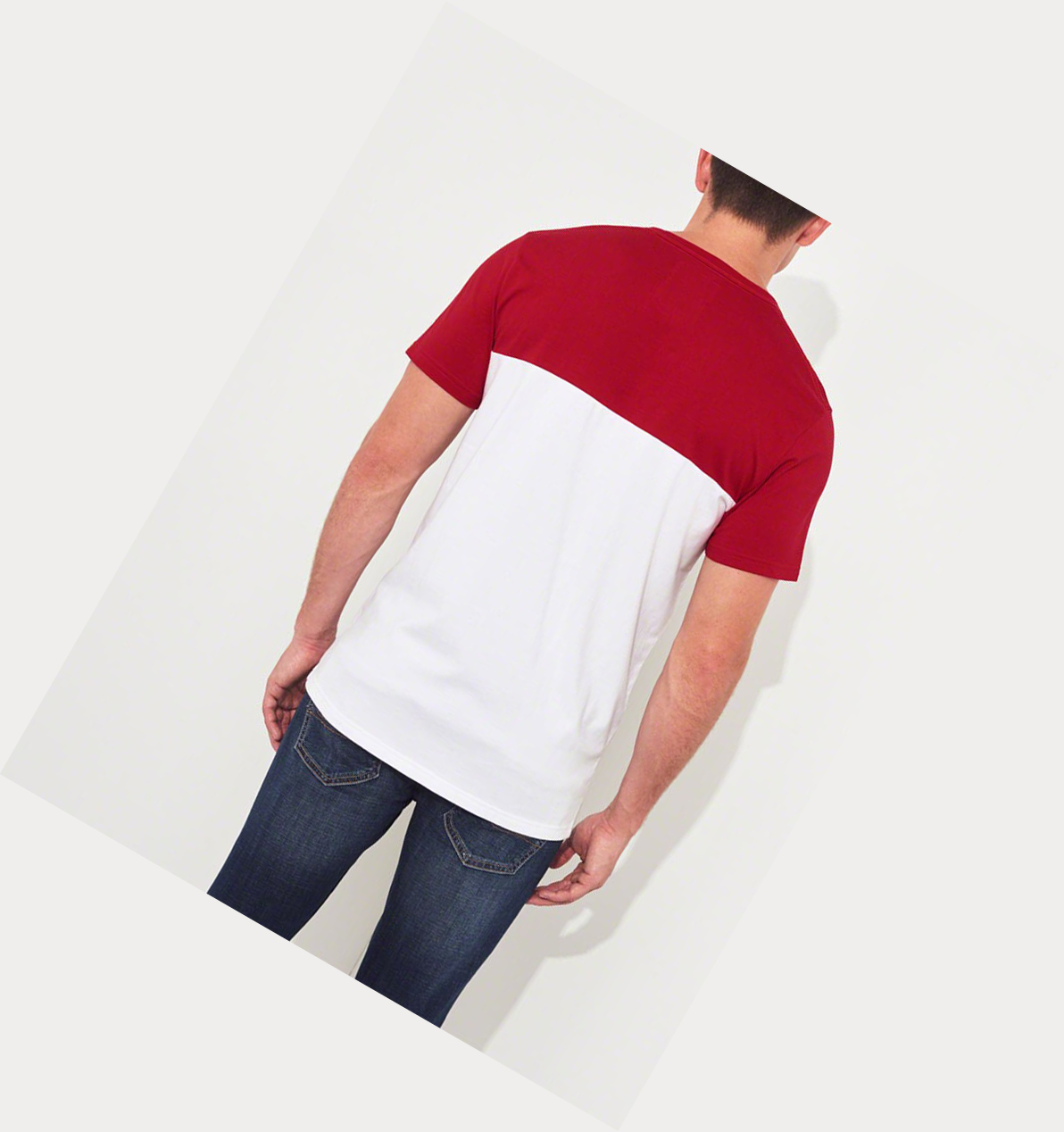 Red White Hollister Colorblock Logo Men's Short Sleeve | ZA-EQZH618