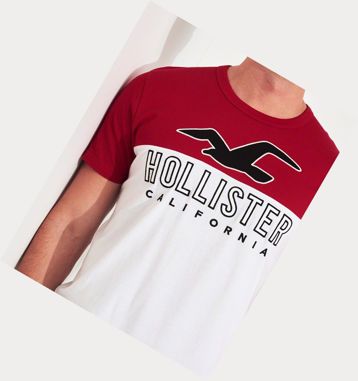 Red White Hollister Colorblock Logo Men's Short Sleeve | ZA-EQZH618