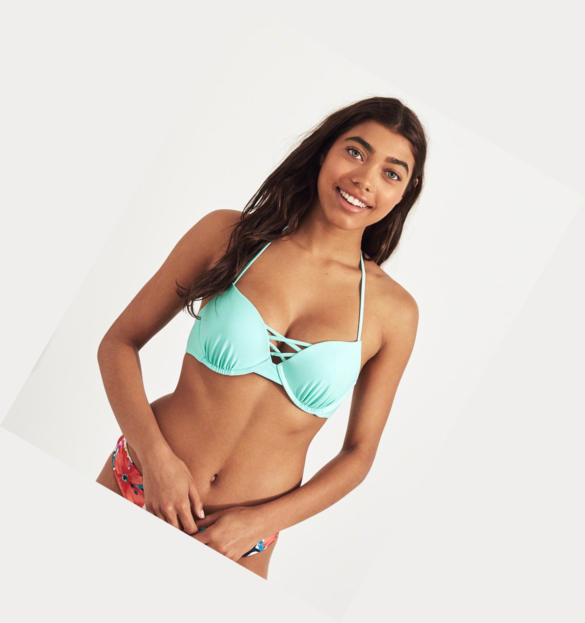 Turquoise Hollister Strappy Push-Up Plunge Women's Bikini Tops | ZA-QMOL423