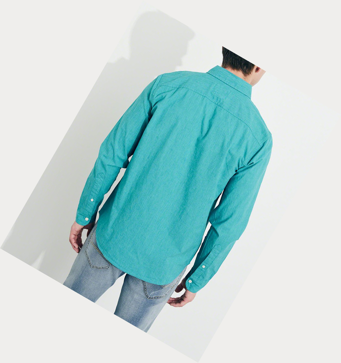 Turquoise Hollister Stretch Poplin Men's Long Sleeve | ZA-LYEX681