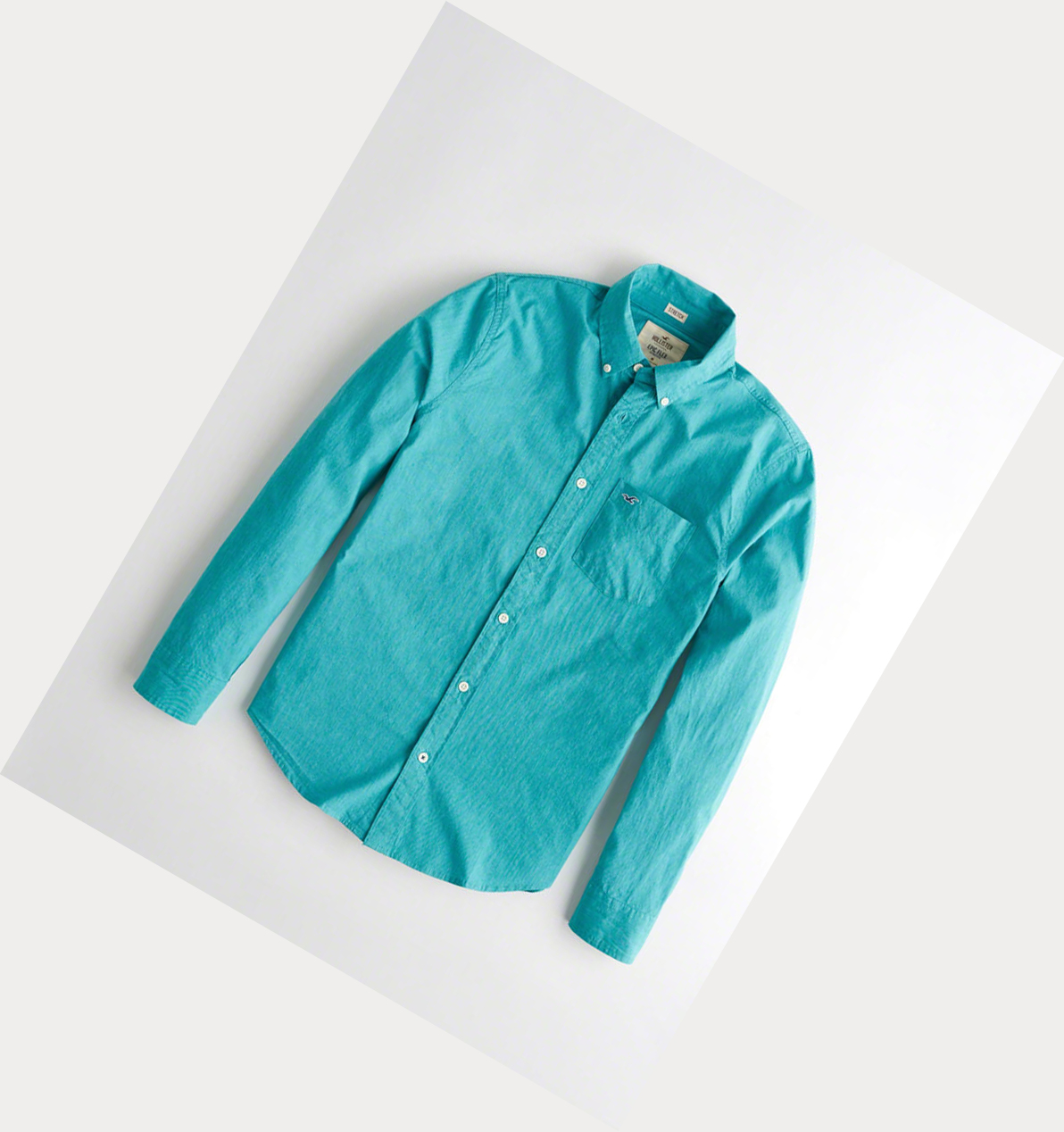 Turquoise Hollister Stretch Poplin Men\'s Long Sleeve | ZA-LYEX681