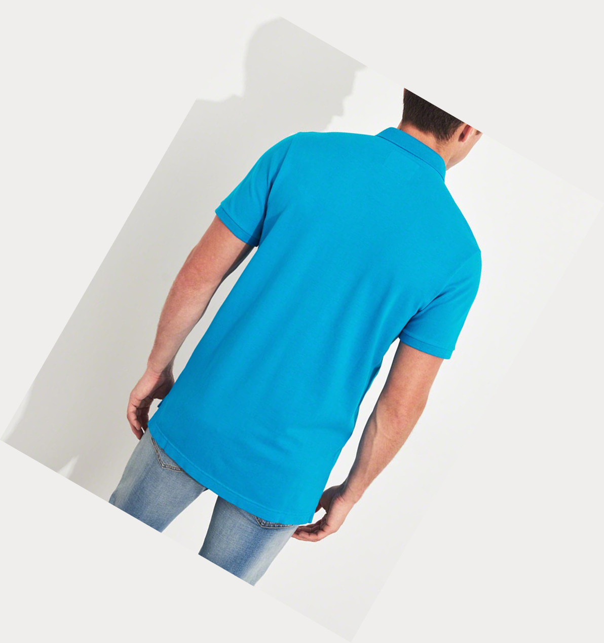 Turquoise Hollister Stretch Shrunken Collar Men's Polo Shirts | ZA-DNYK253