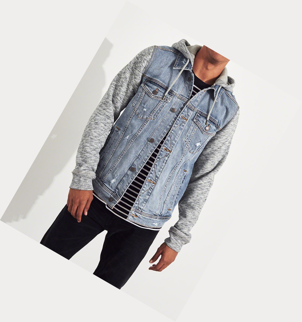 Wash Hollister Hooded Men's Denim Jacket | ZA-ZMXK489