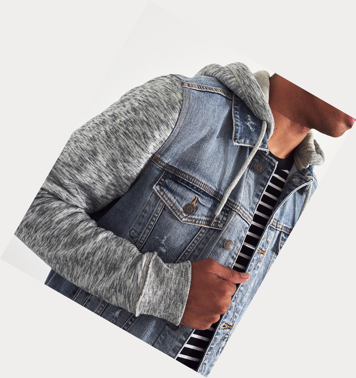 Wash Hollister Hooded Men's Denim Jacket | ZA-ZMXK489