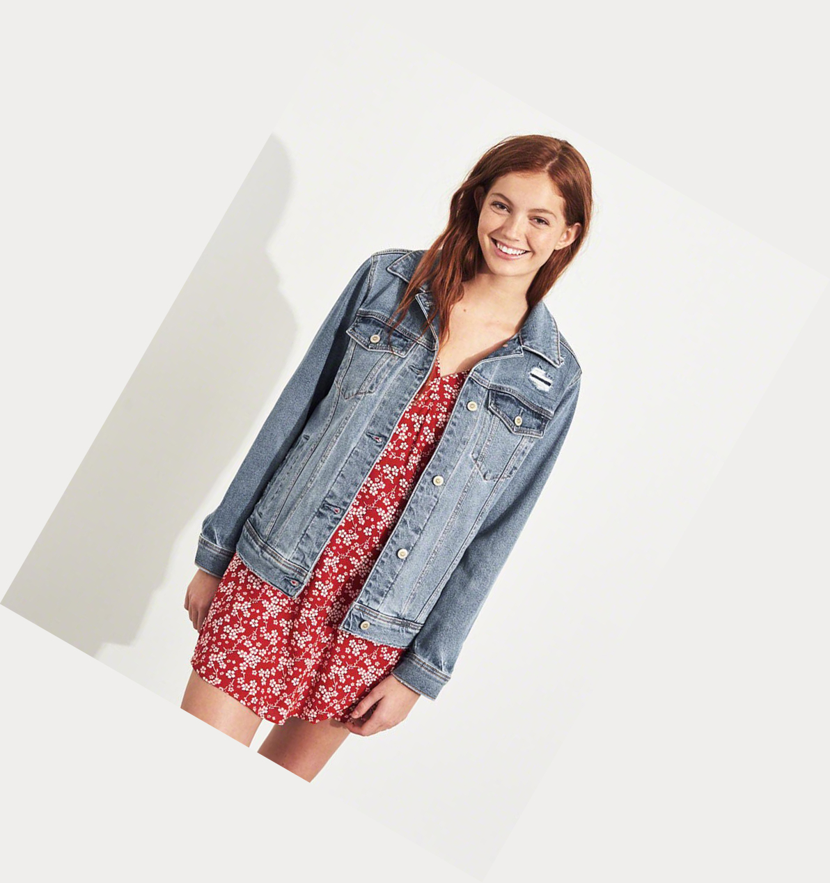 Wash Hollister Oversized Stretch Women's Denim Jacket | ZA-YGTI561