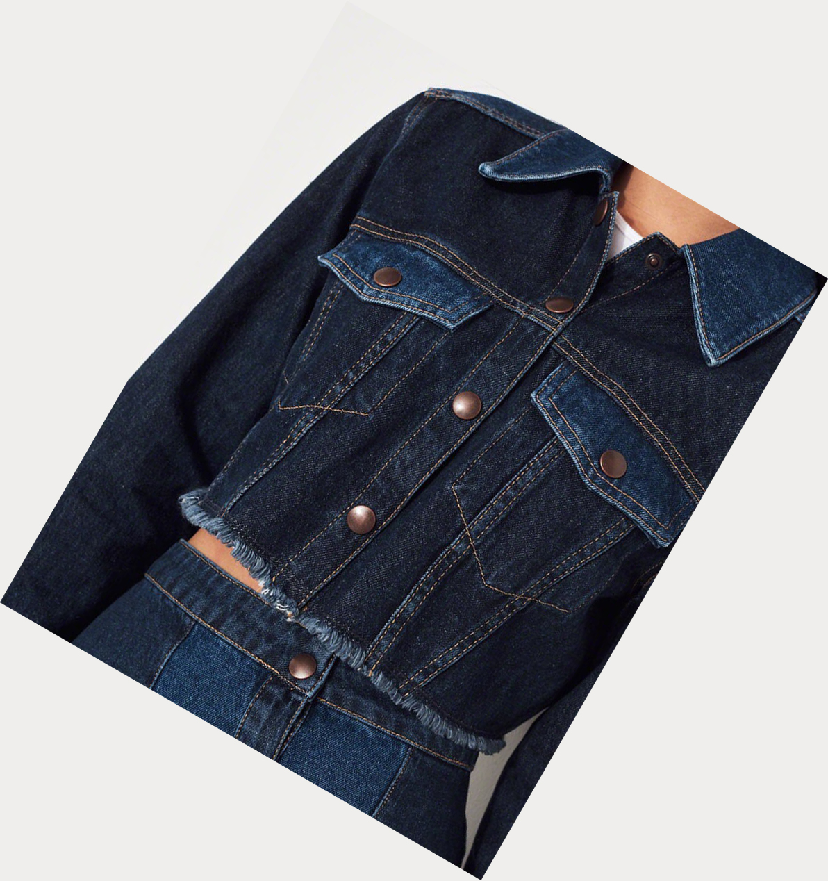 Wash Hollister Patchwork Ultra Crop Women's Denim Jacket | ZA-FGSM729