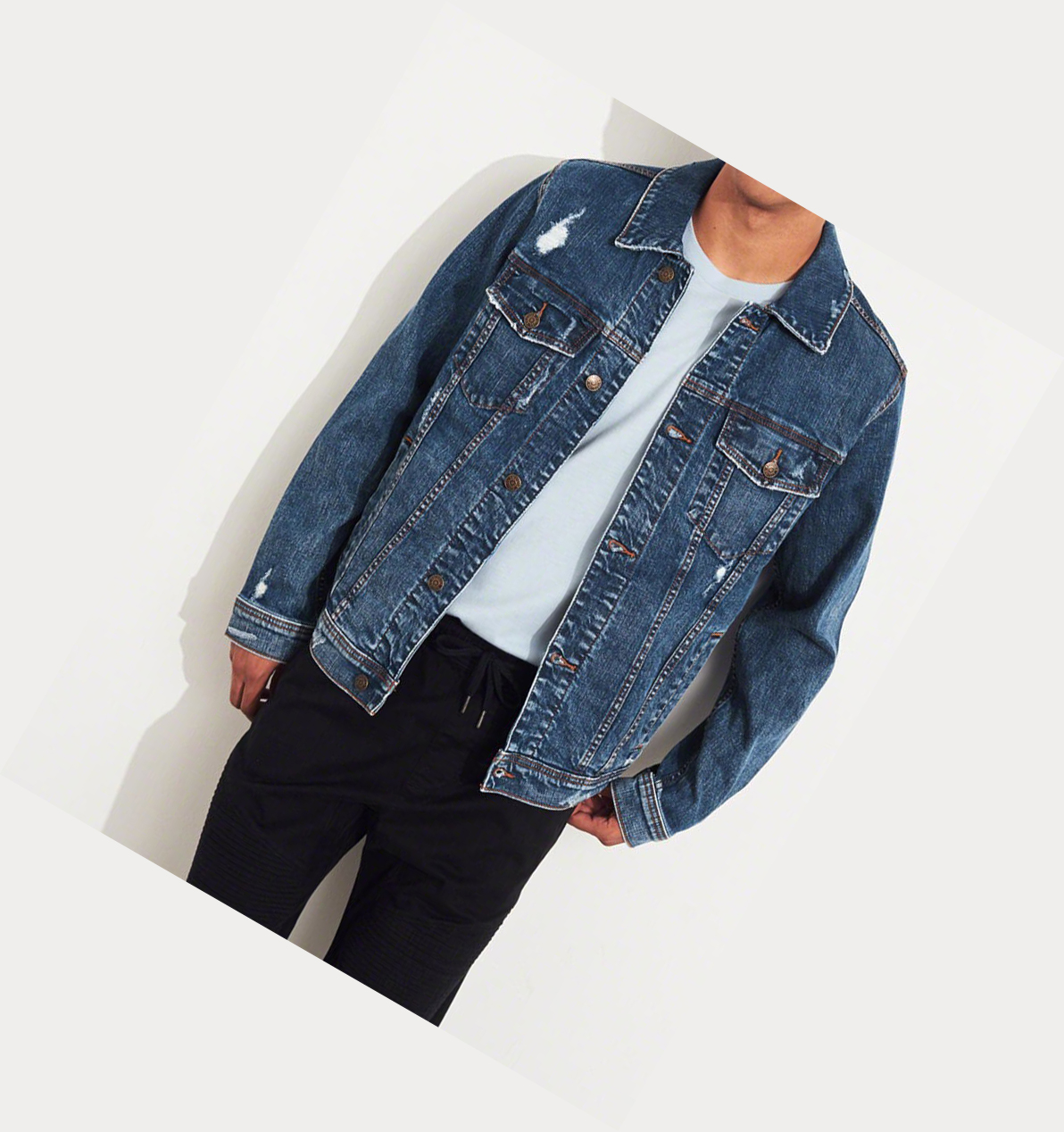 Wash Hollister Ripped Stretch Men's Denim Jacket | ZA-QSXP942