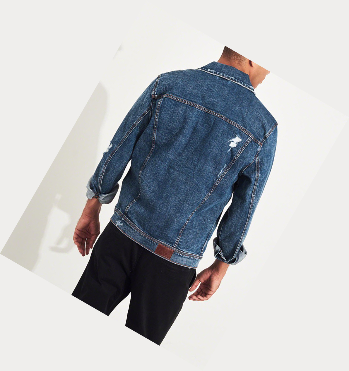 Wash Hollister Ripped Stretch Men's Denim Jacket | ZA-QSXP942