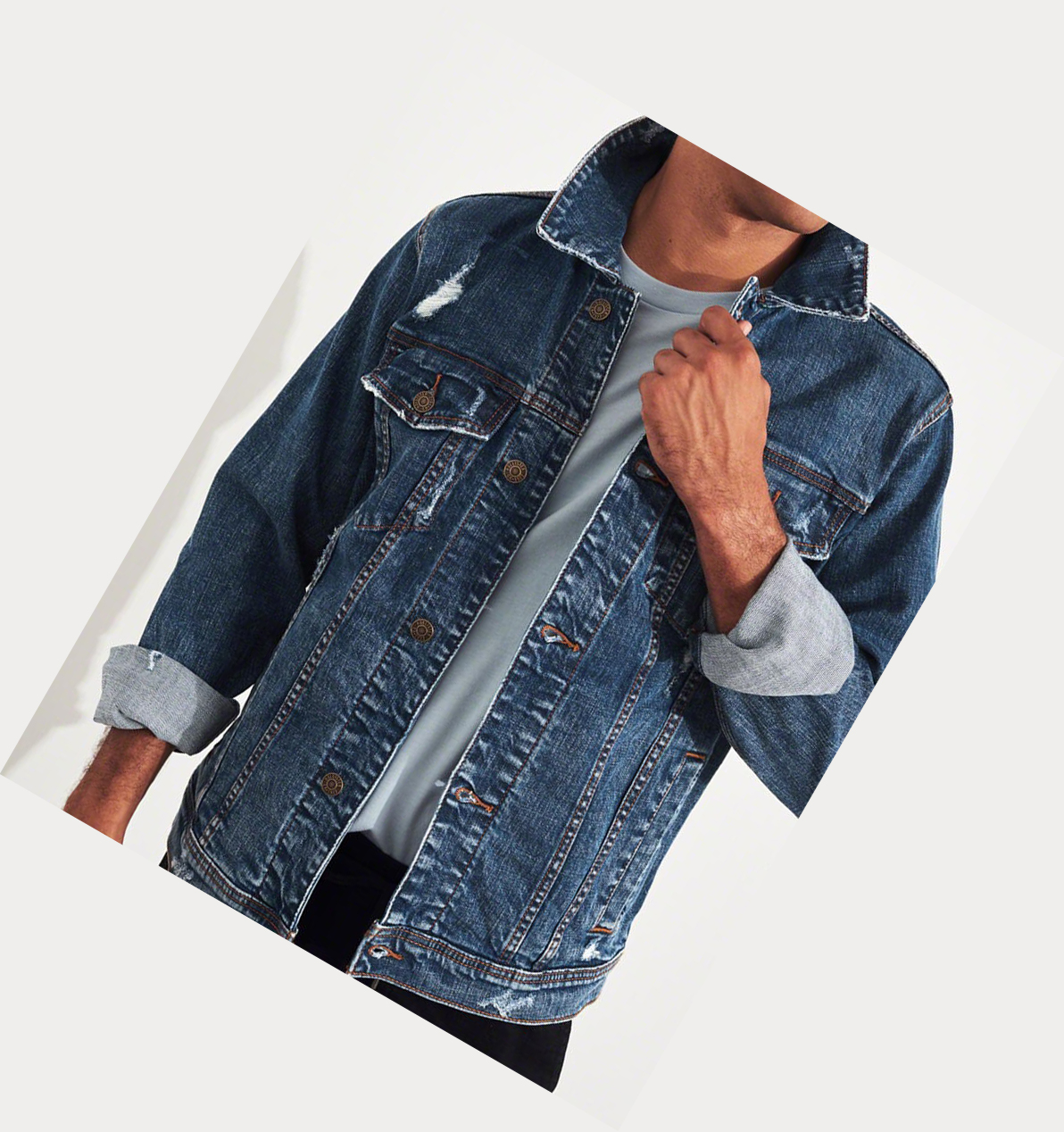 Wash Hollister Ripped Stretch Men's Denim Jacket | ZA-QSXP942