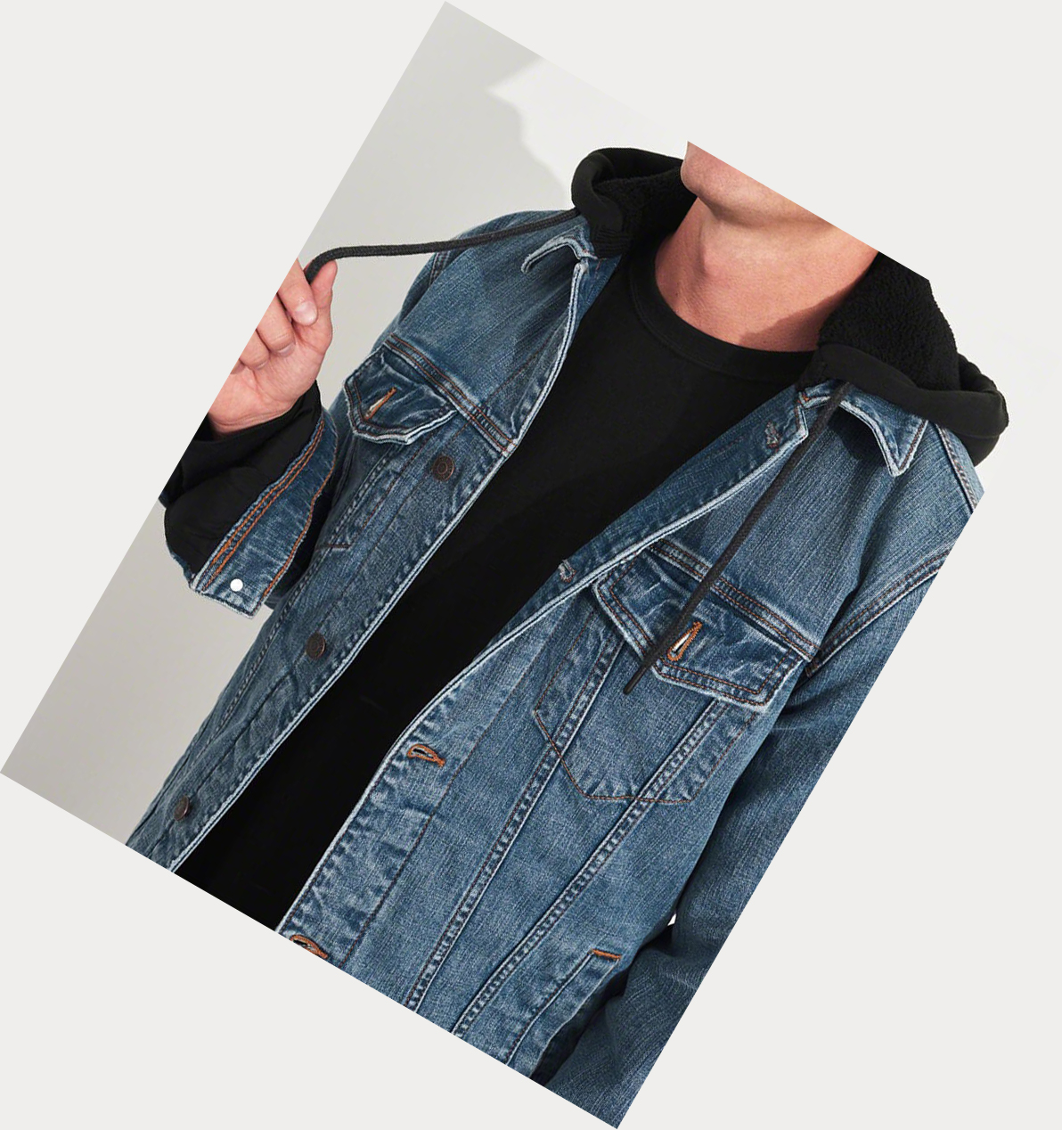 Wash Hollister Sherpa-Lined Hooded Men's Denim Jacket | ZA-WXFS307