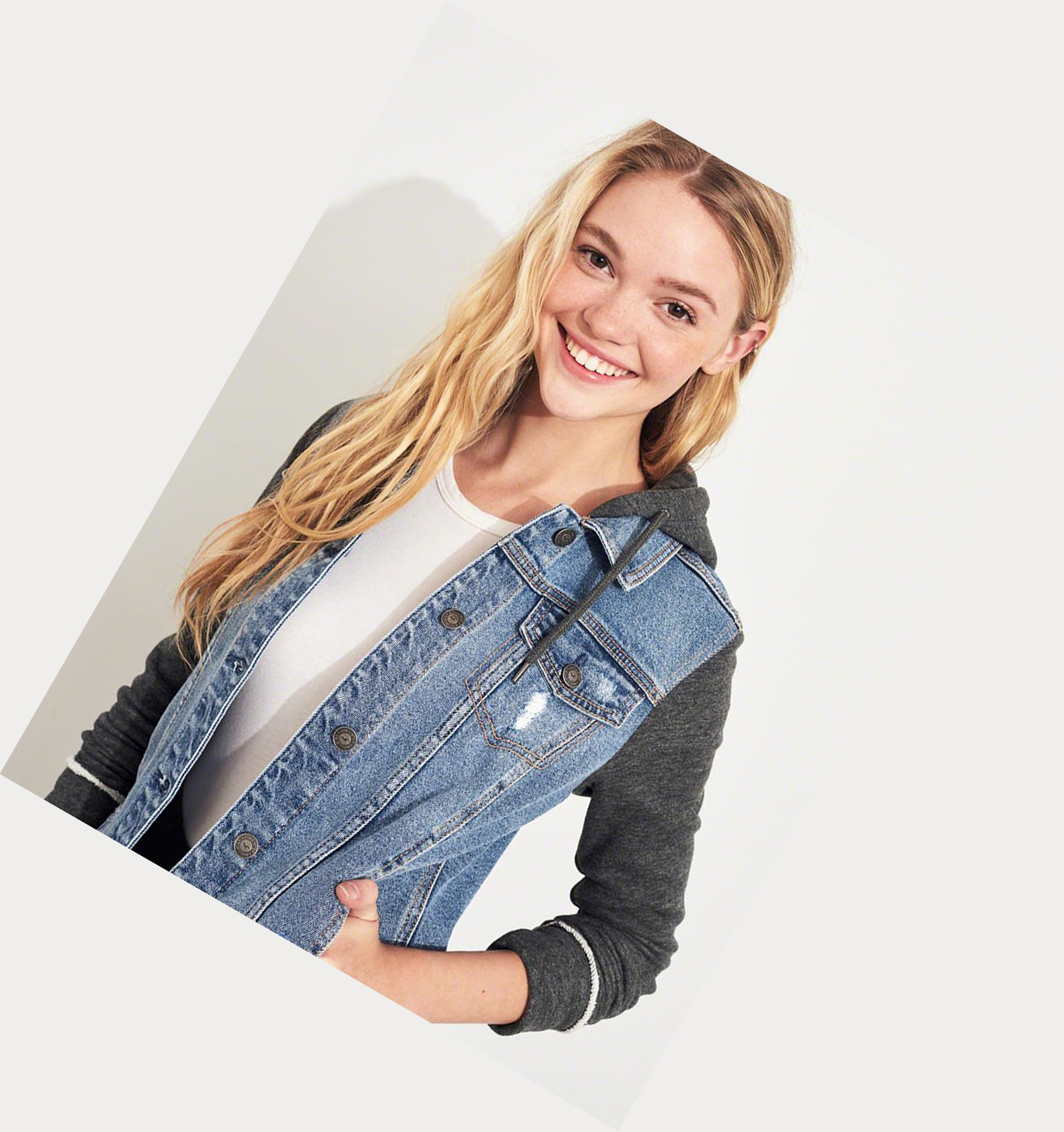 Wash Hollister Stretch Hooded Women's Denim Jacket | ZA-DITO871