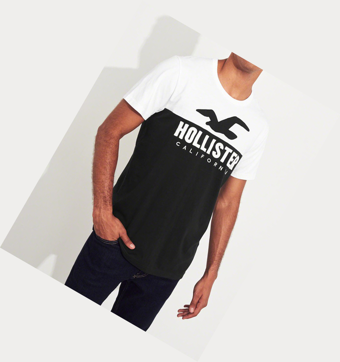 White Black Hollister Colorblock Logo Men's Short Sleeve | ZA-JFPA895