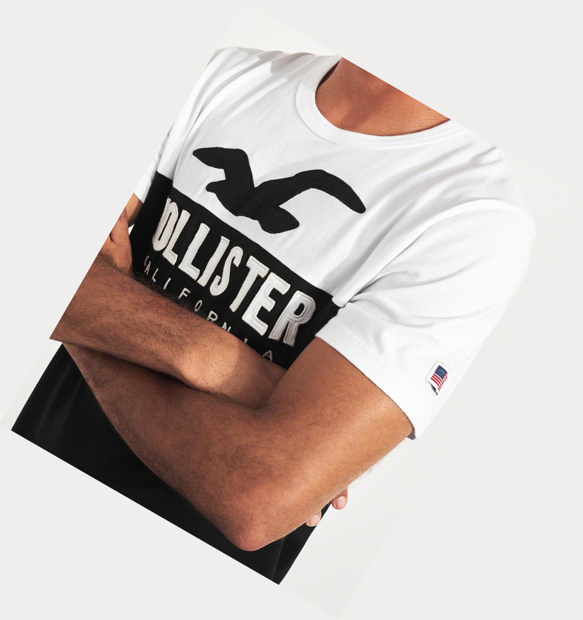 White Black Hollister Colorblock Logo Men's Short Sleeve | ZA-JFPA895