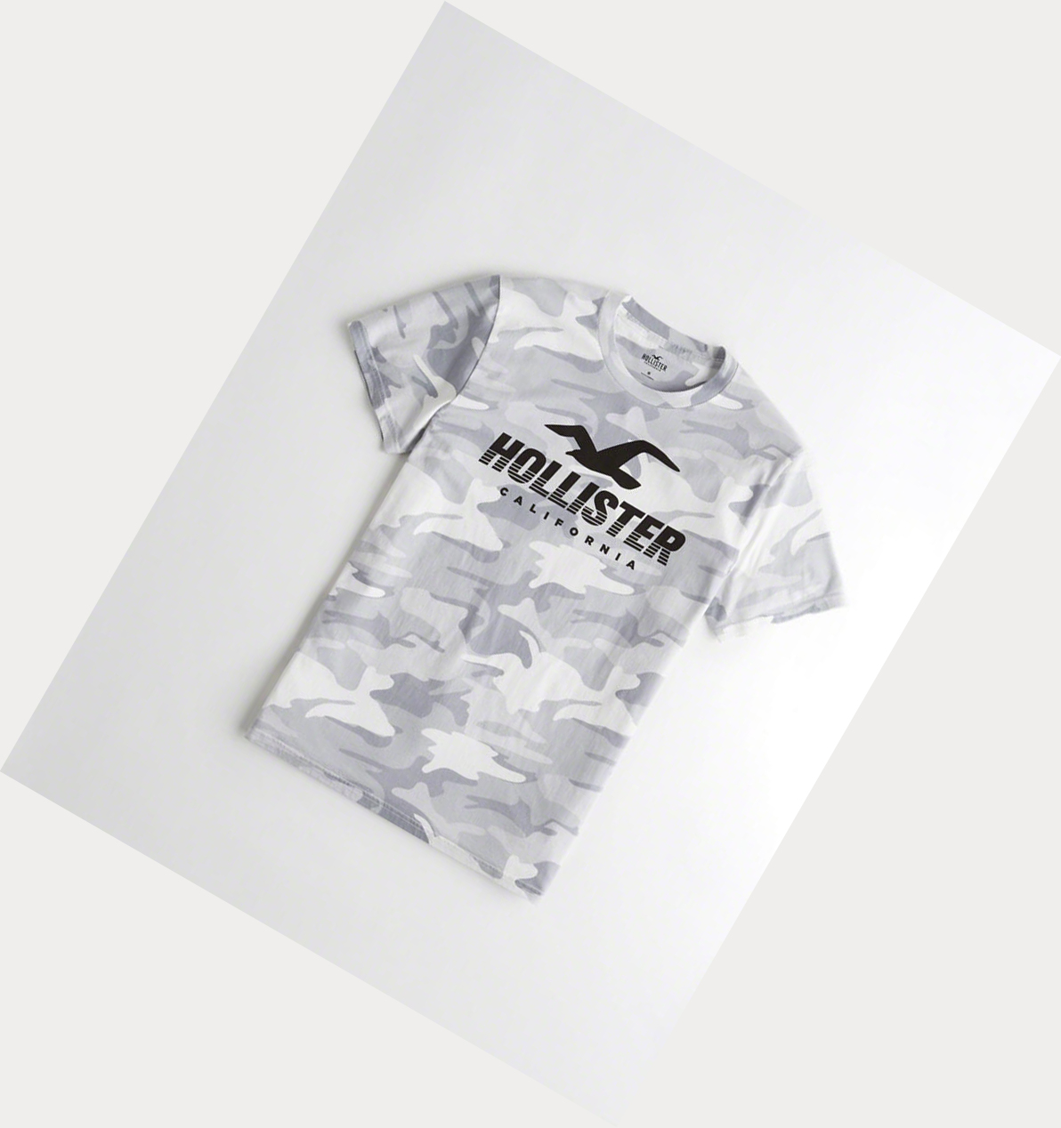 White Camo Hollister Camo Logo Men\'s Short Sleeve | ZA-DCYF825