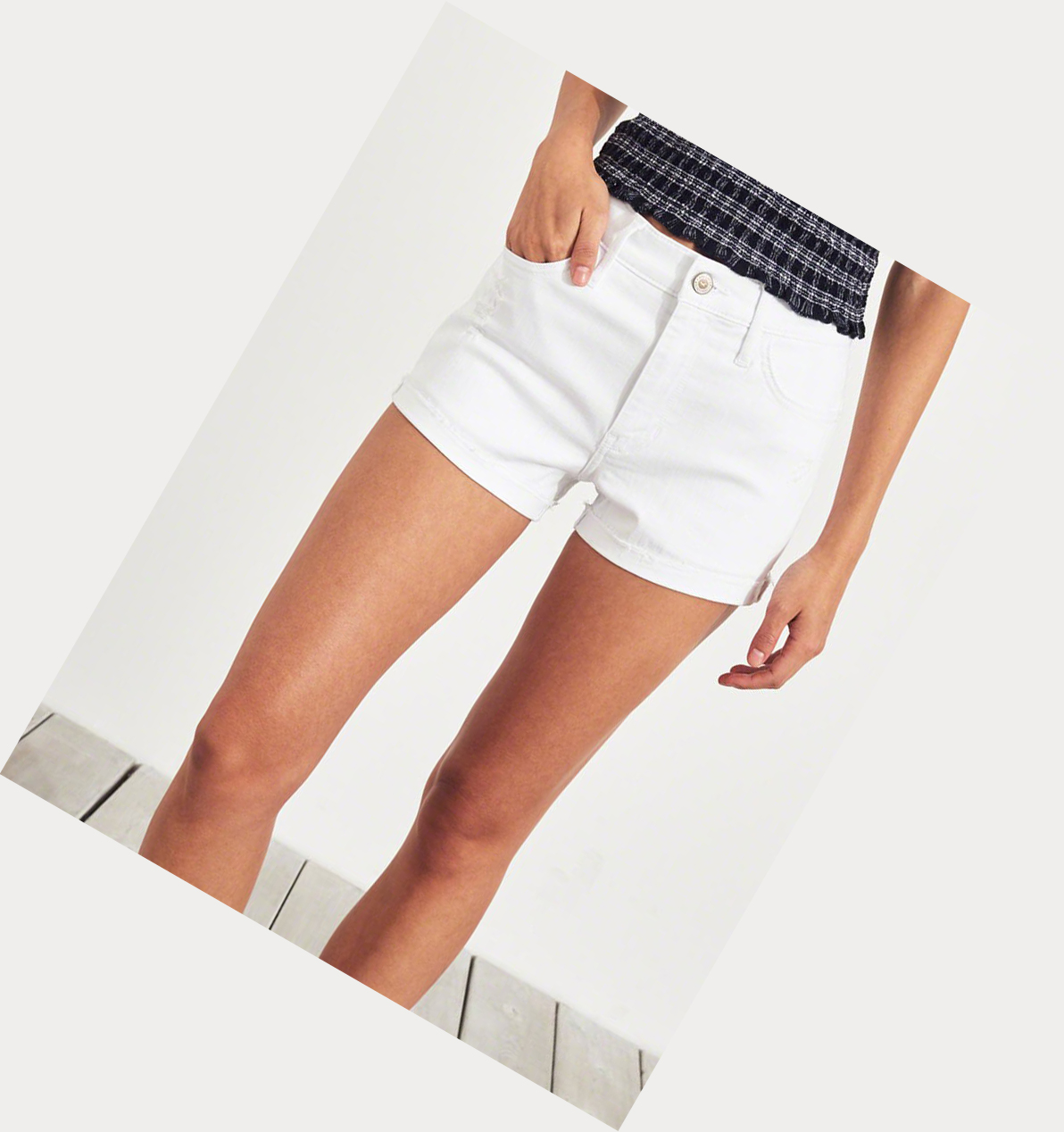 White Hollister Advanced Stretch High-Rise Denim Women's Shorts | ZA-JYDN295