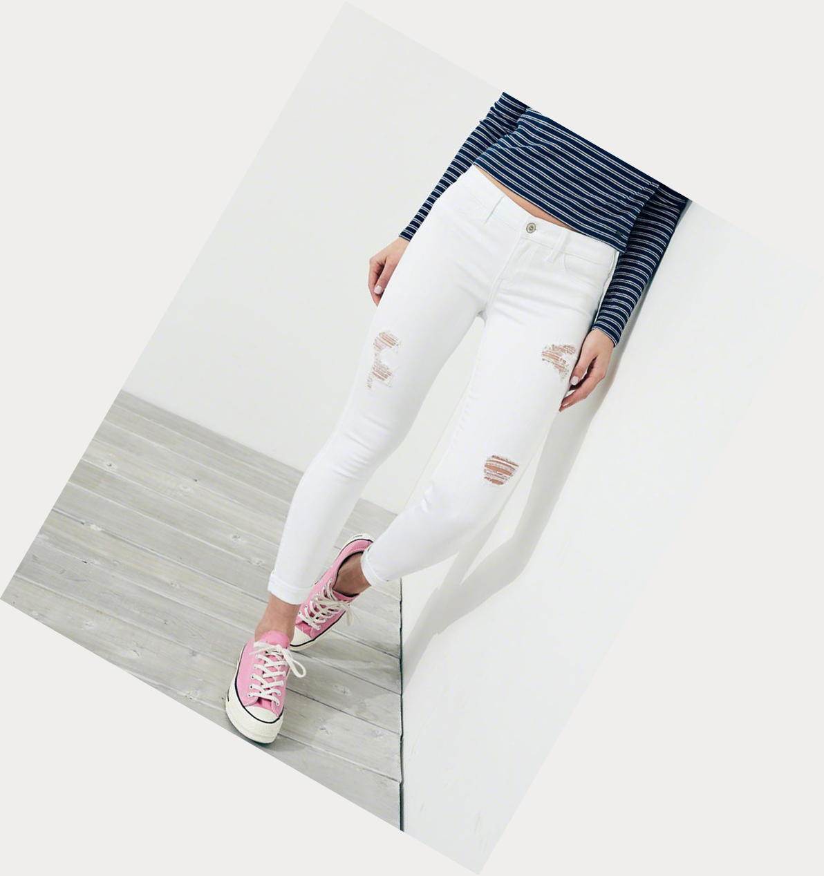 White Hollister Advanced Stretch Low-Rise Crop Women's Jeans | ZA-OLDP741