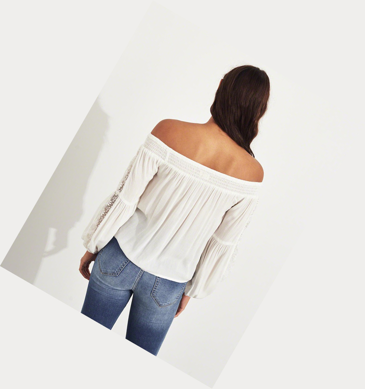 White Hollister Balloon-Sleeve Off-The-Shoulder Women's Long Sleeve | ZA-ZGEQ359