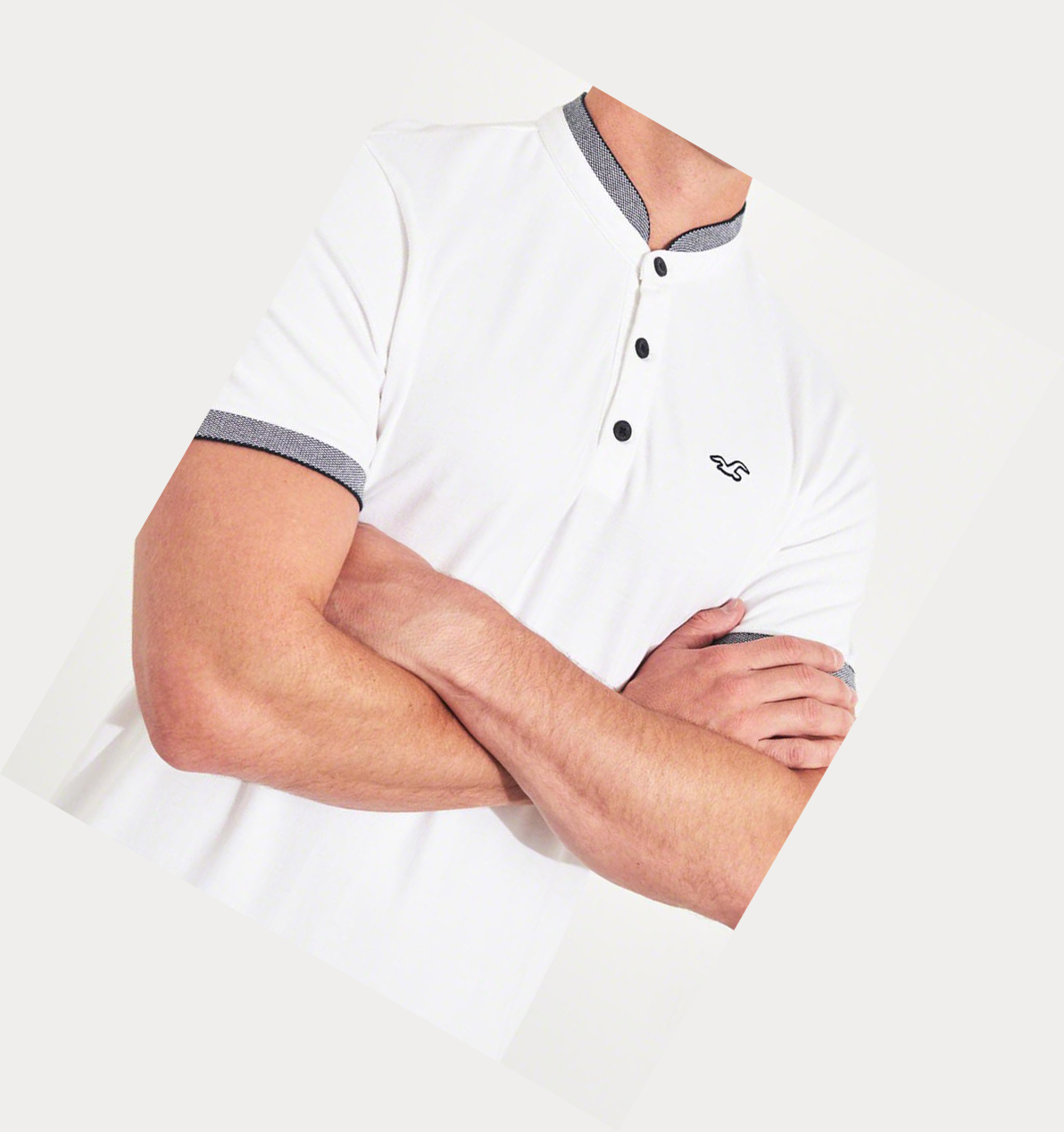 White Hollister Banded Collar Stretch Men's Polo Shirts | ZA-POUC045