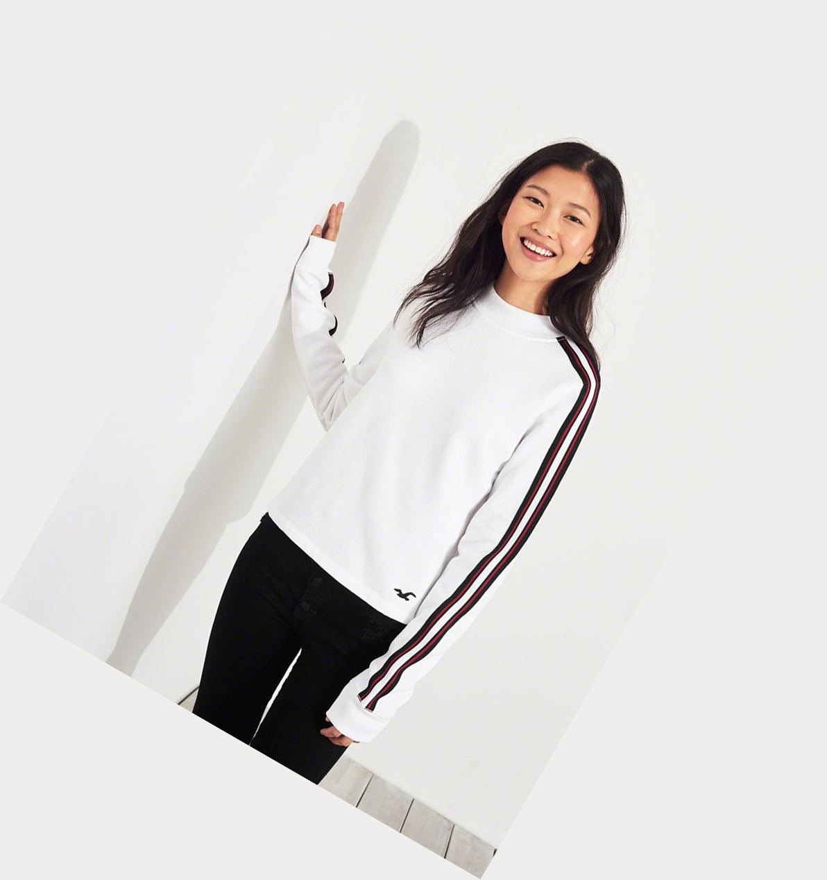 White Hollister Boxy Mockneck Women's Sweatshirts | ZA-BSPG156