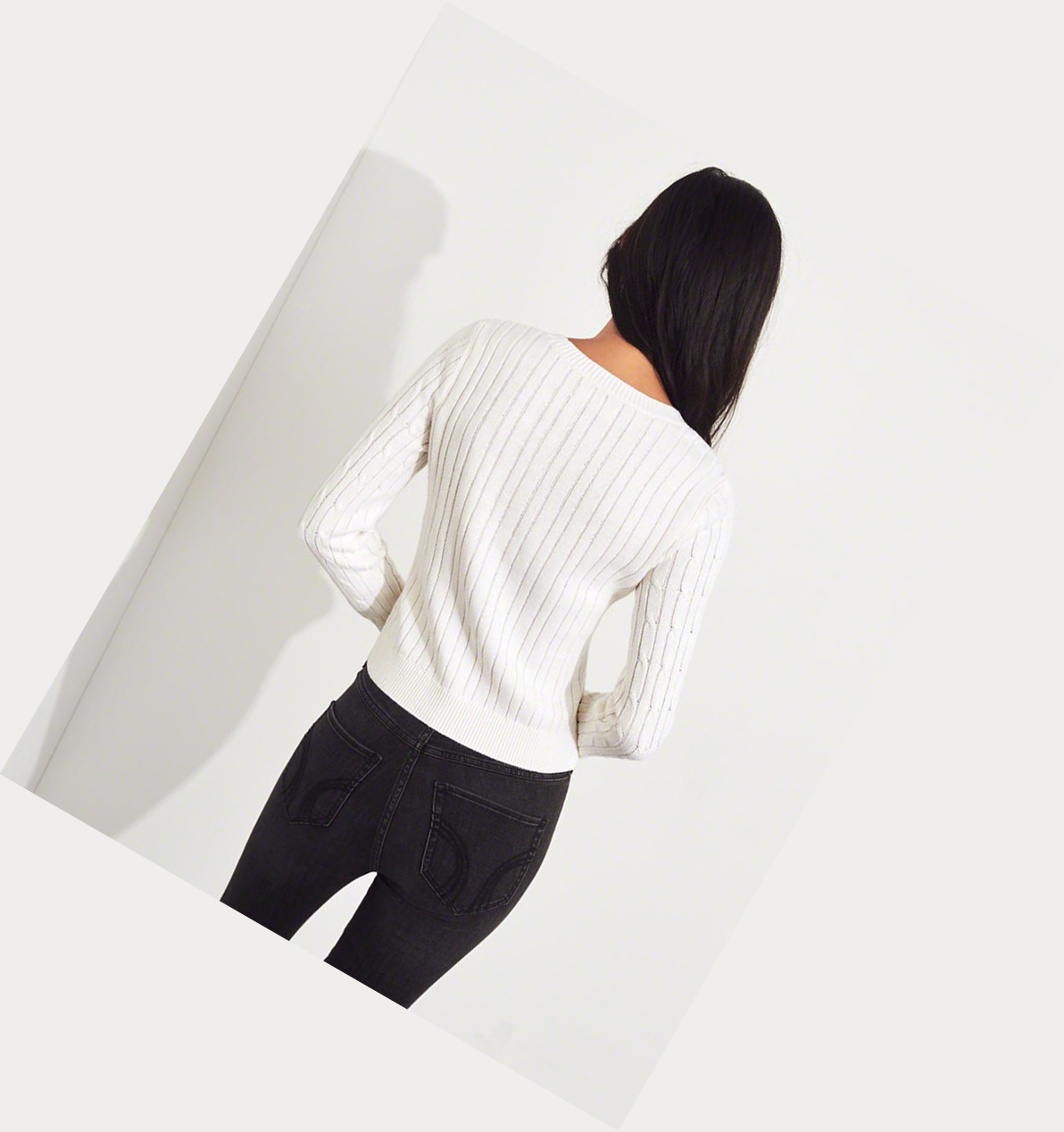 White Hollister Cable Crewneck Women's Sweaters | ZA-SPGO206