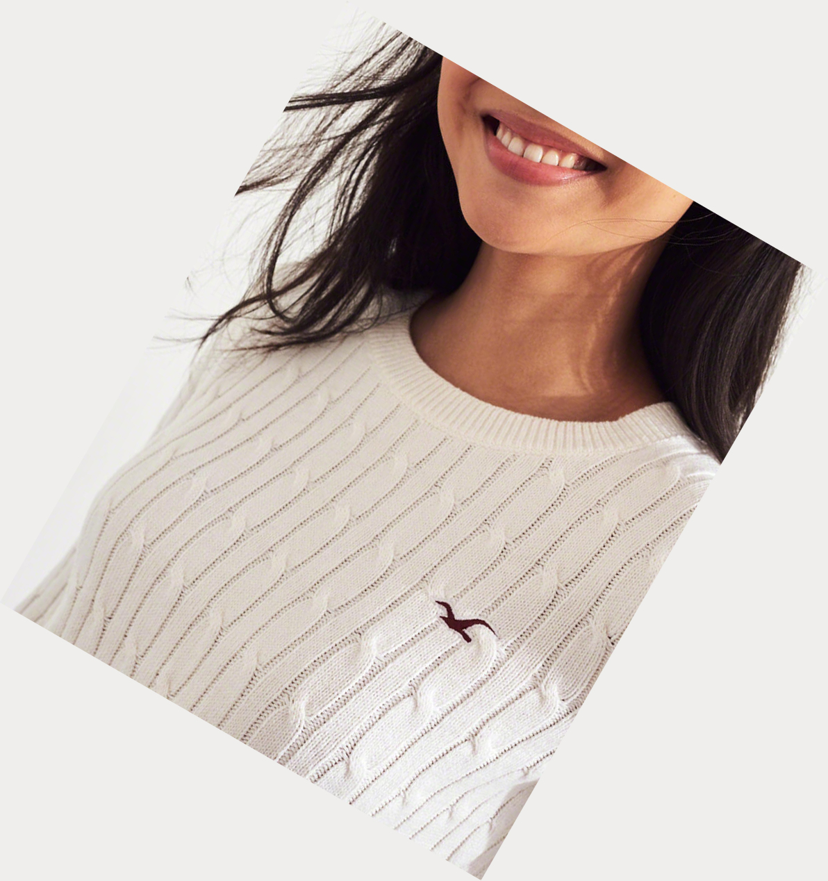 White Hollister Cable Crewneck Women's Sweaters | ZA-SPGO206