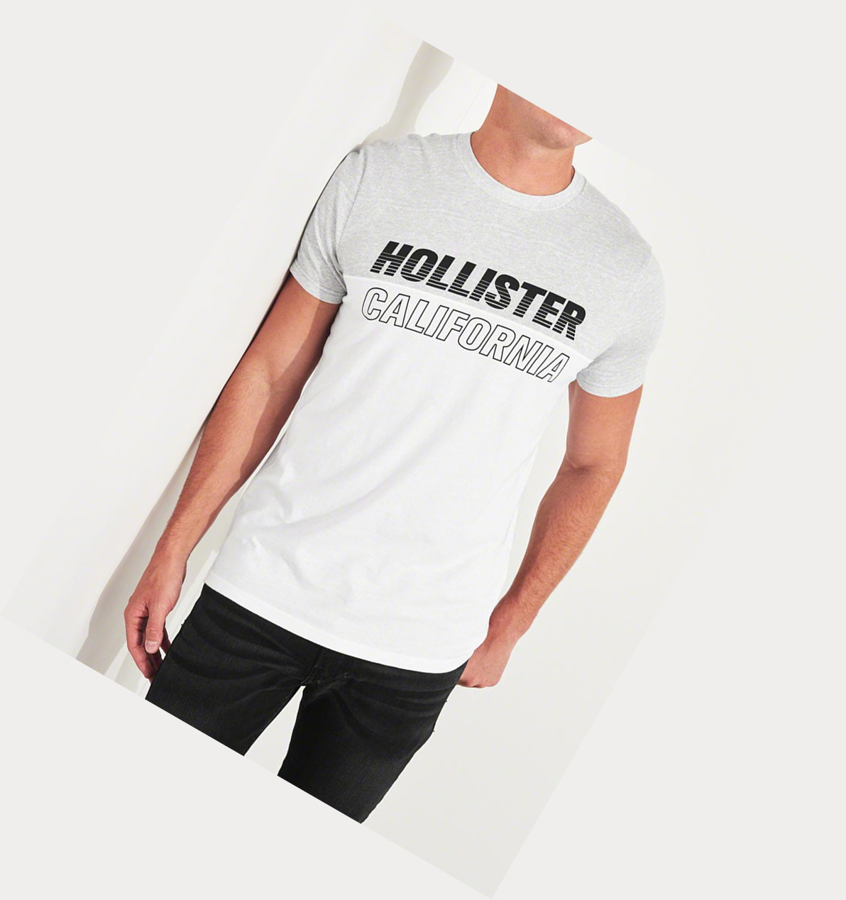 White Hollister Colorblock Logo Men's Short Sleeve | ZA-CBQS845