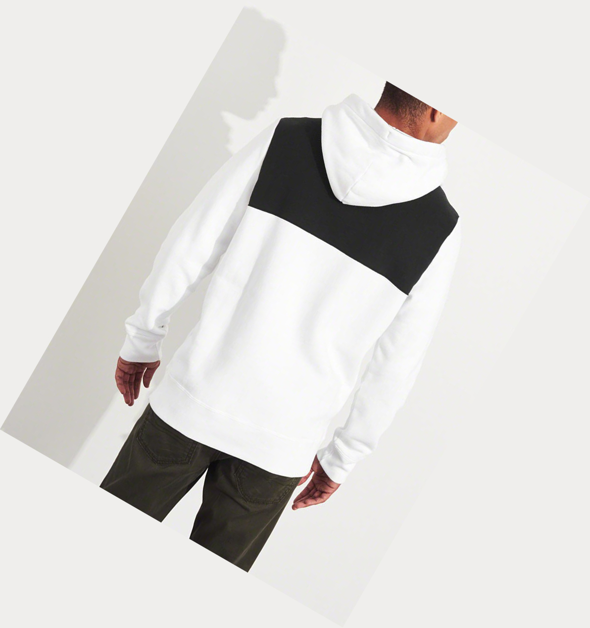 White Hollister Colorblock Logo Tape Men's Hoodie | ZA-AYQS180