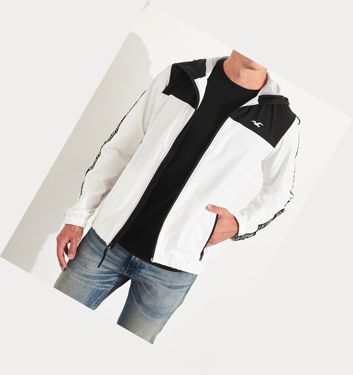 White Hollister Colorblock Stretch Men's Windbreaker | ZA-JSLK273