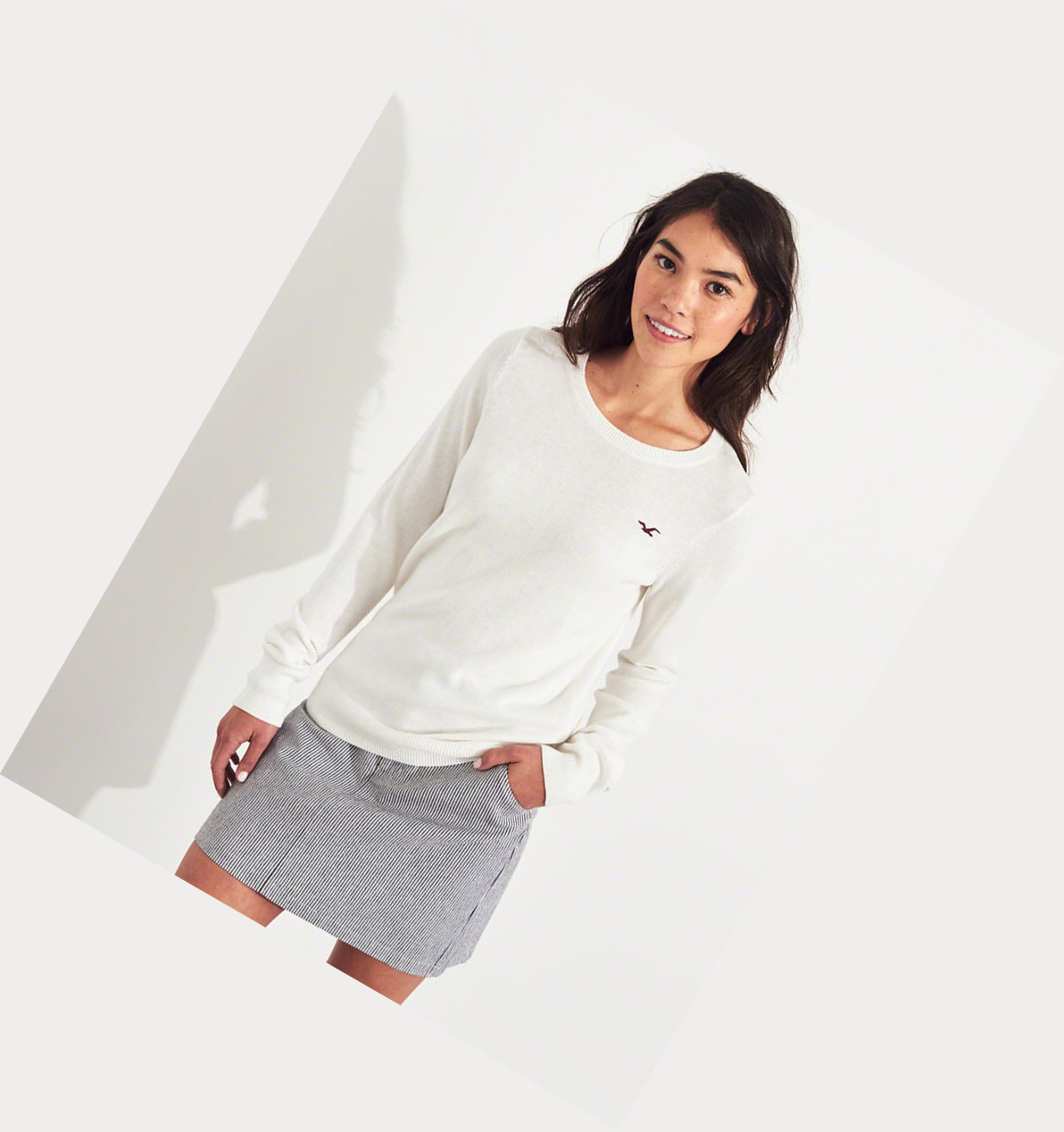 White Hollister Crewneck Women's Sweaters | ZA-SEJY734